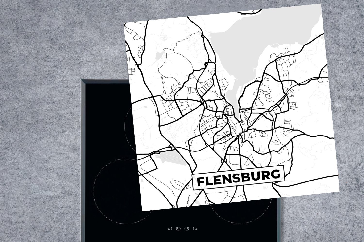 Stadtplan, Herdblende-/Abdeckplatte Flensburg küche 78x78 - Arbeitsplatte Vinyl, Karte cm, für Ceranfeldabdeckung, (1 - MuchoWow tlg),