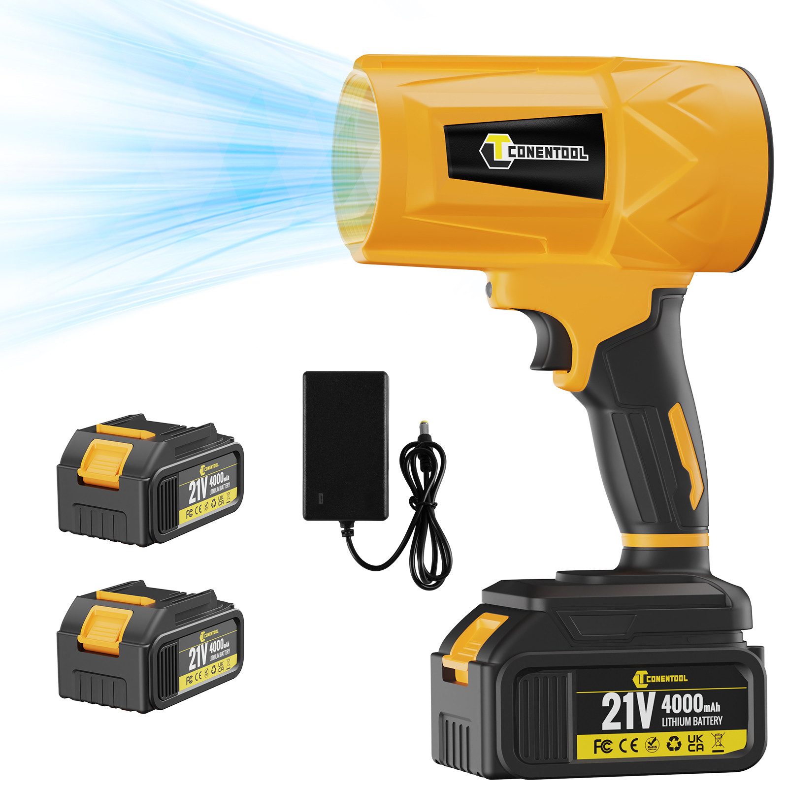 CONENTOOL Akku-Laubbläser Tragbares Kabelloser Laubbläser, mit 2x 4.0Ah Akkus, 200 m/s