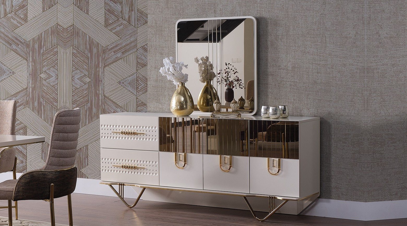 Xlmoebel Sideboard Hochglanz Anrichte aus Holz - Luxus Kommode für Ihr Zuhause (Sideboard, Anrichte ca. 194 x 42 x 83 cm), Made in Europa