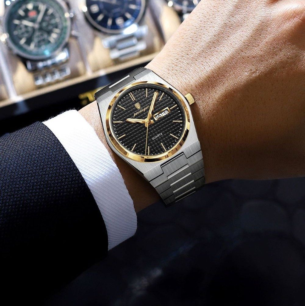 POEDAGAR Quarzuhr POEDAGAR 821 Herren-Armbanduhr – modisch, Edelstahl, Quarz, Datum