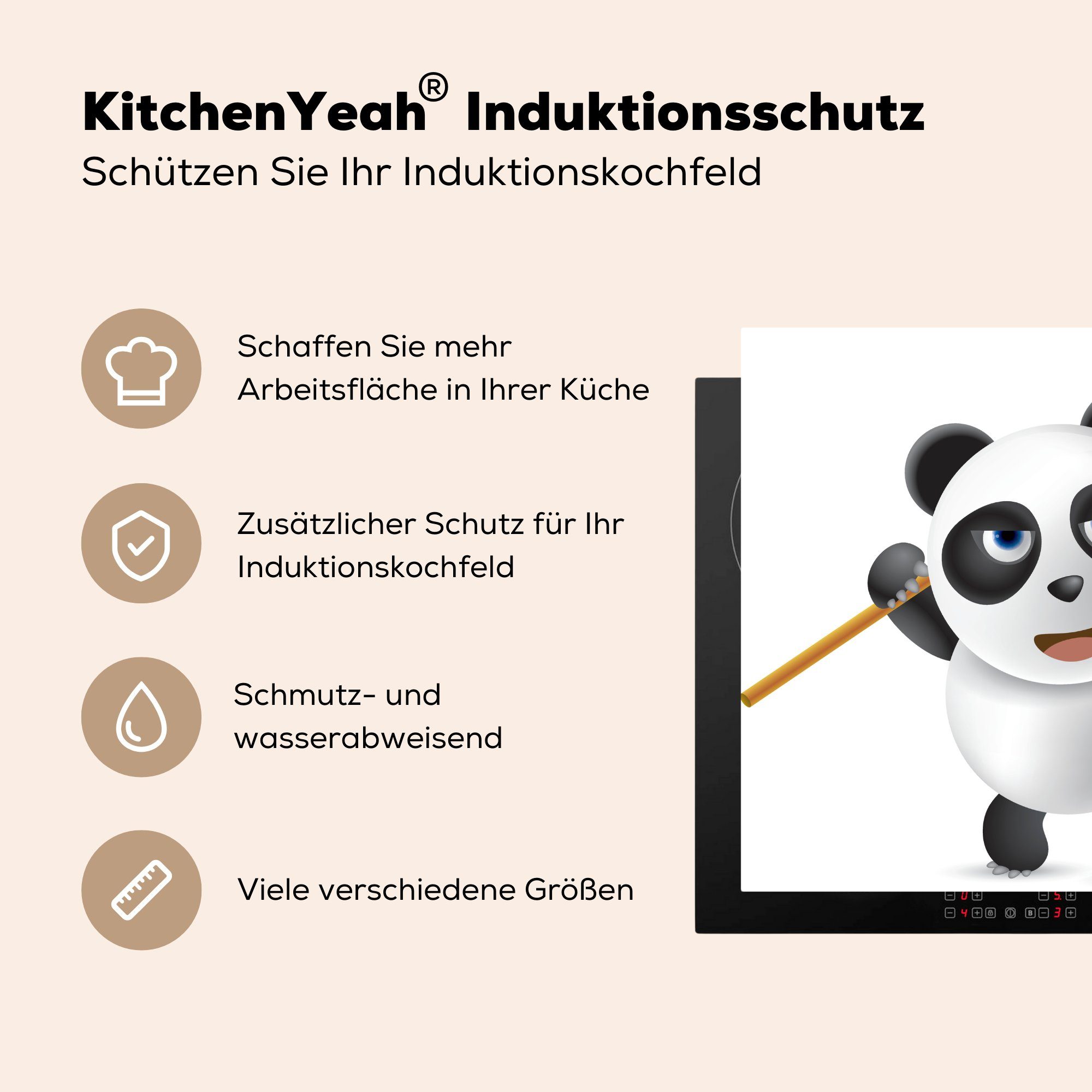 MuchoWow Herdblende-/Abdeckplatte Eine Illustration 78x78 für Ceranfeldabdeckung, tlg), (1 küche eines Kungfu-Pandas, cm, Vinyl, Arbeitsplatte