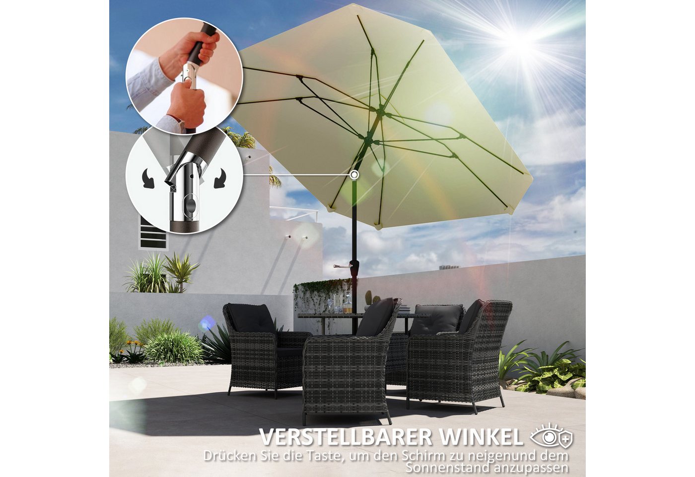 Thumbnail - MC Star Sonnenschirm Ø233 cm, Sonnenschirm mit Knickfunktion, achteckig Balkonschirm, Strandschirm windfest stabil Markt...
