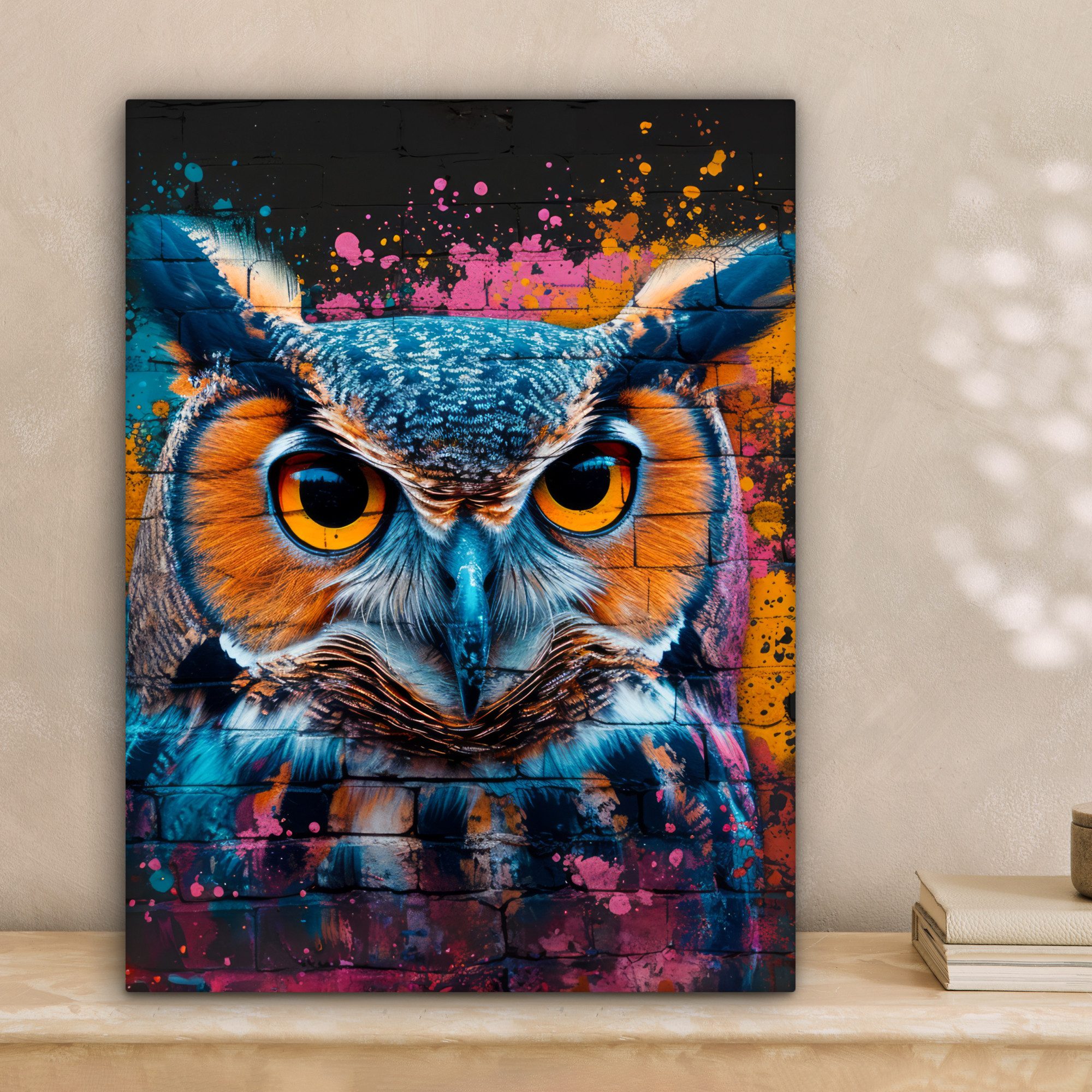 OneMillionCanvasses® Leinwandbild Eule - Vogel - Bunt - Graffiti - Kunst, Fotodruck (1 St), Leinwand Bilder für Wohnzimmer Schlafzimmer 30x40 cm
