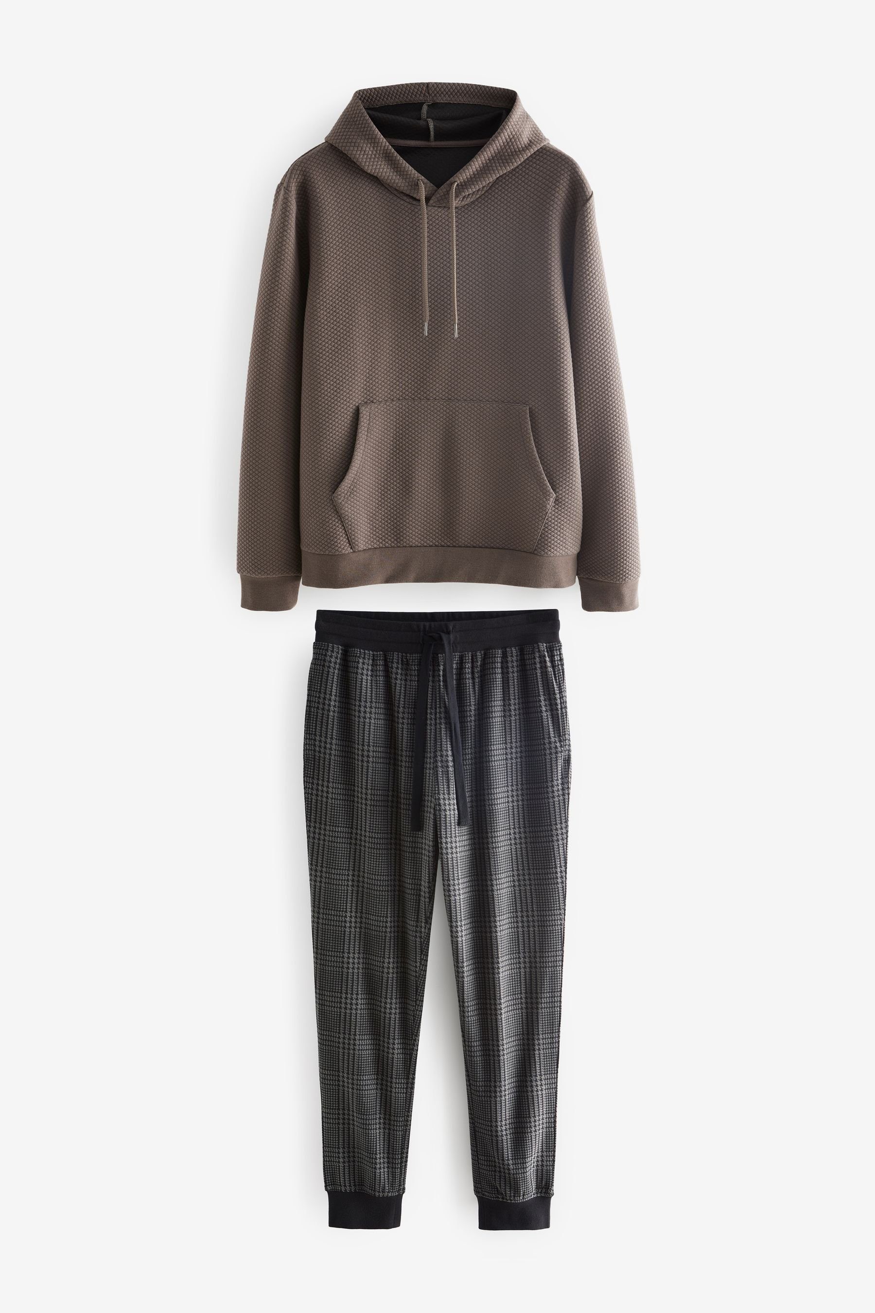 Hooded Next (2 Kuscheliger Schlafanzug Check Textured tlg) mit MotionFlex Bündchen Neutral/Grey Pyjama