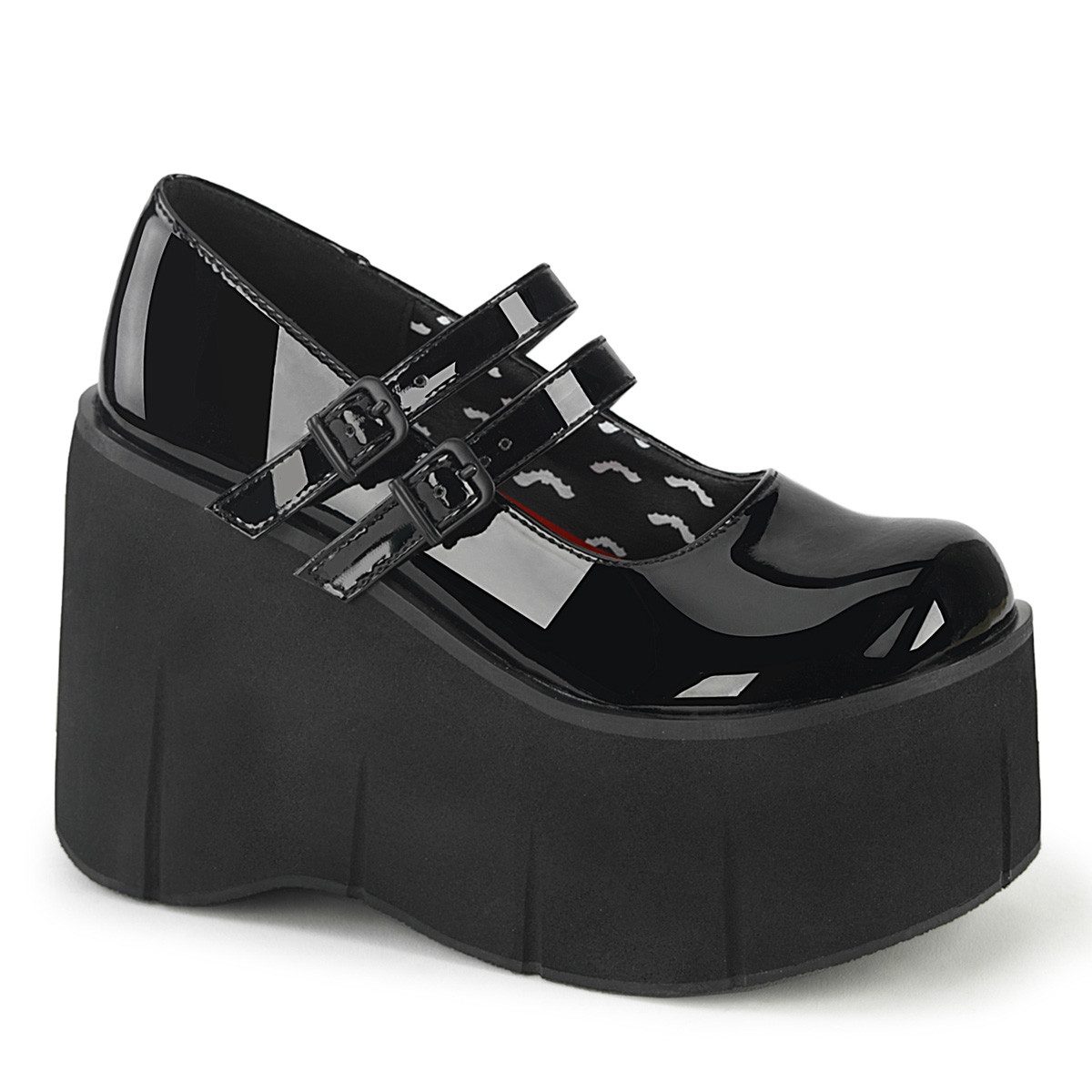 DemoniaCult Sale KERA-08 DemoniaCult Damen Doppelriemen Plateau Pumps schwarz Lack High-Heel-Stiefel