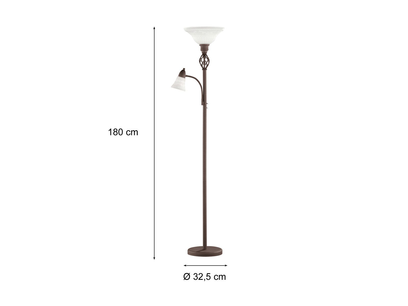 TRIO Leuchten LED Deckenfluter, Dimmfunktion, LED wechselbar, Warmweiß, Stehlampe Landhaus-stil mit Leselampe Glas Lampenschirm, Höhe 180cm