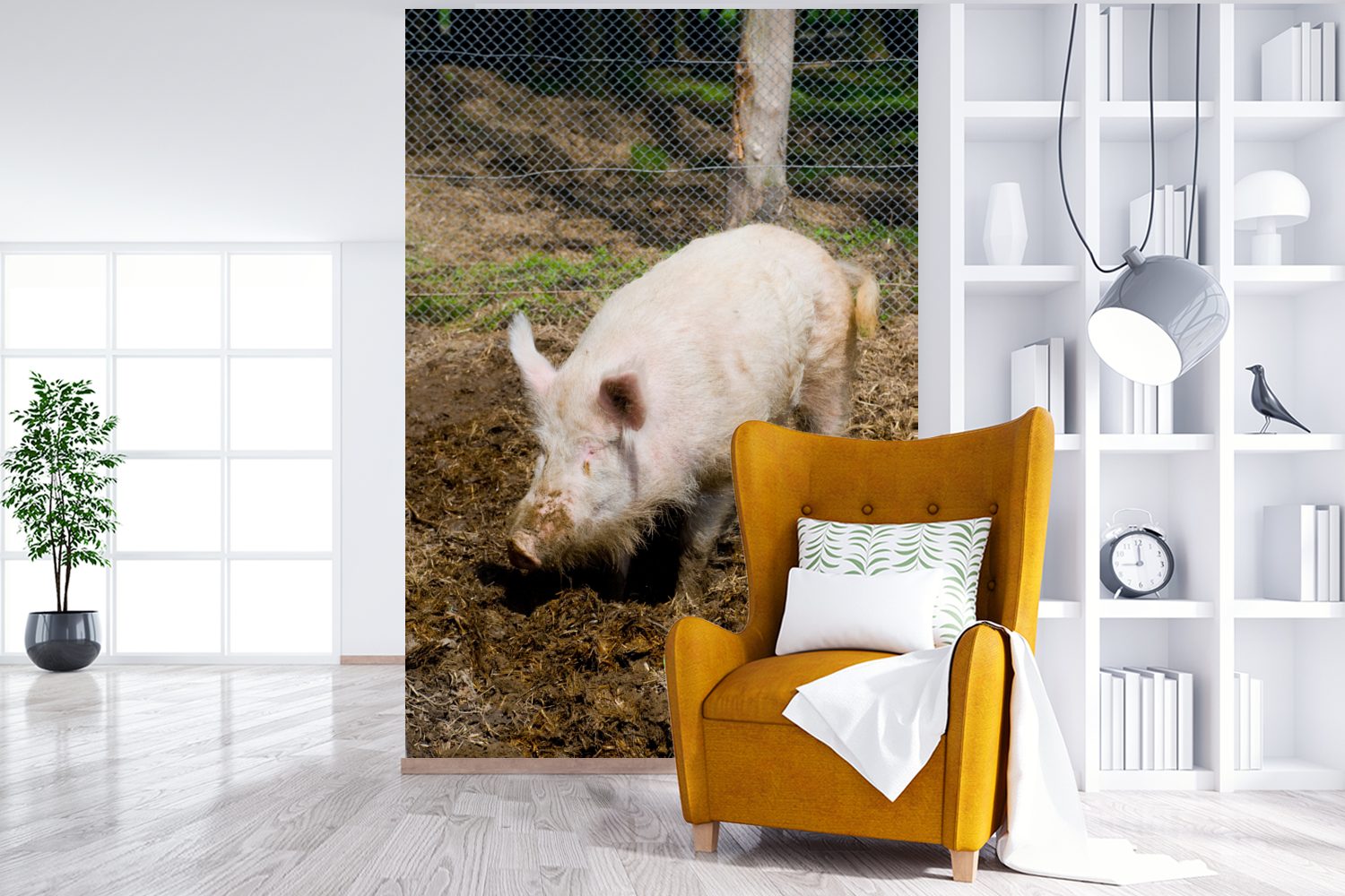 Schlafzimmer, bedruckt, Wohnzimmer, - Wild, St), Kinderzimmer, Rosa Fototapete Vinyl - Matt, Tapete (3 Wallpaper Schwein für MuchoWow