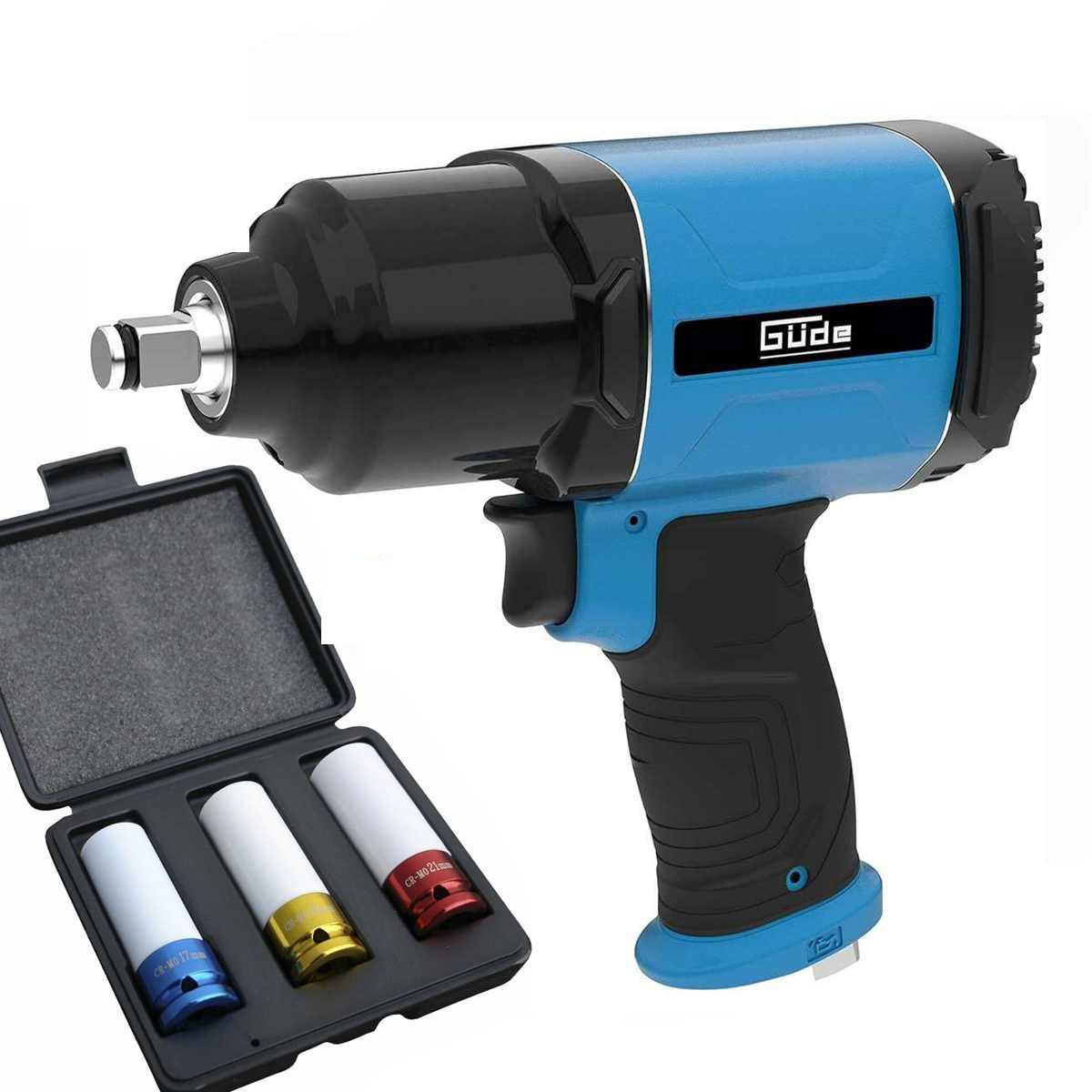 Güde Druckluftgeräte-Set Druckluft Schlagschrauber 1600 nmDruckluftschrauber 1/2+ Stechnuss Set