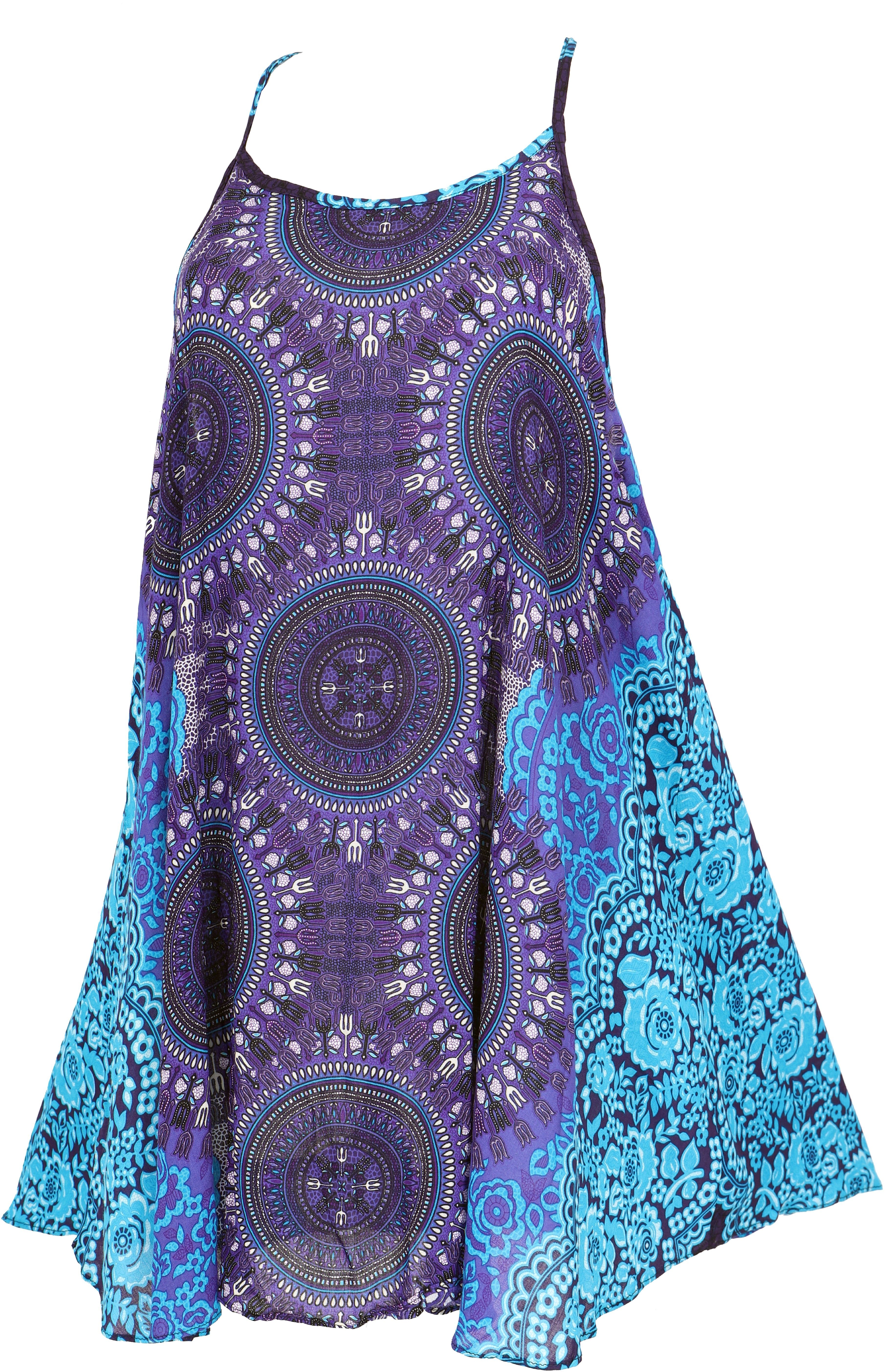 Bekleidung flieder/blau Boho Minikleid, Guru-Shop Mandala Midikleid alternative Trägerkleid,..