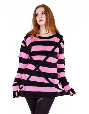 Heartless Sweatshirt Oriana Strickpulli Rosa Goth Punk Gestreift Grunge Distressed