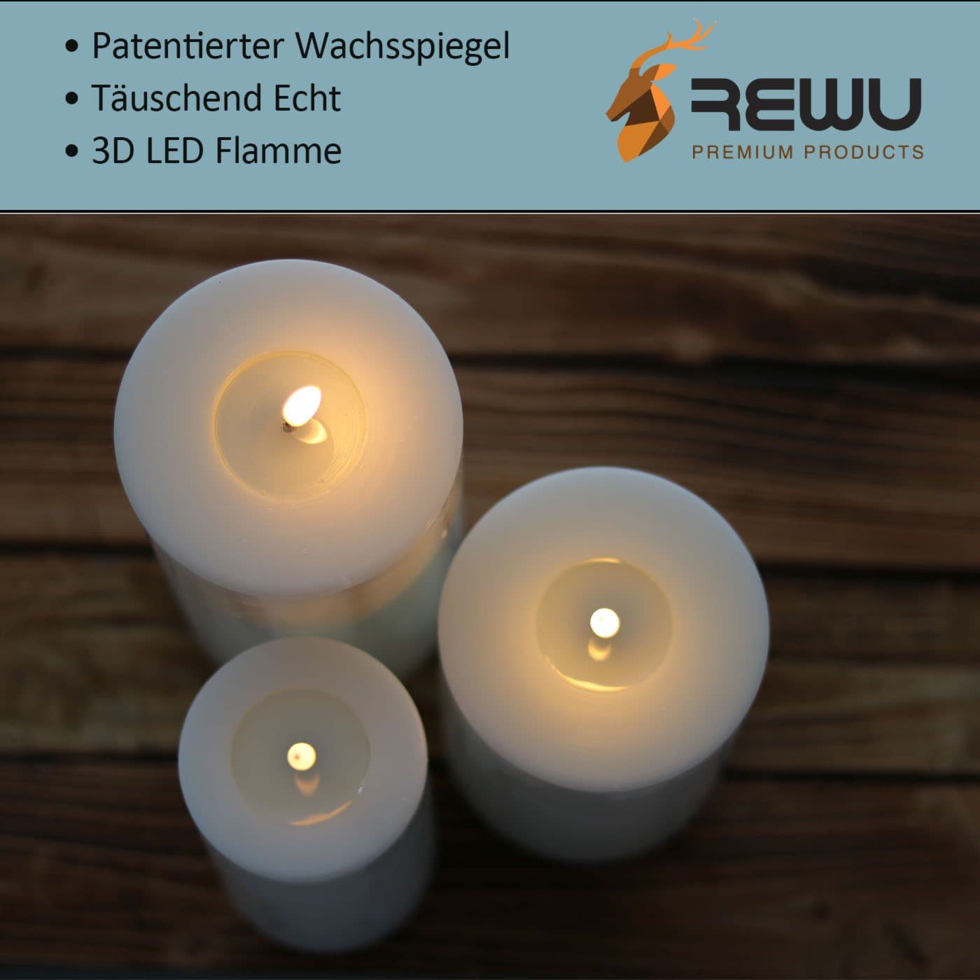 Deluxe Homeart LED-Kerze Mit Warmweißes (Einteilig), Timerfunktion Wachsspiegel 3D Echt beige und Licht wirkende flackernd, Flamme