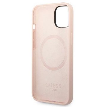 Guess Handyhülle Guess Apple iPhone 14 Plus Hard Case Silicone Logo Plate MagSafe Cover Schutzhülle Rosa