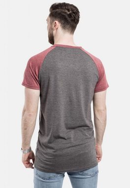 Blackskies T-Shirt Regular Baseball Raglan Kurzarm T-Shirt Grau-Rot Medium