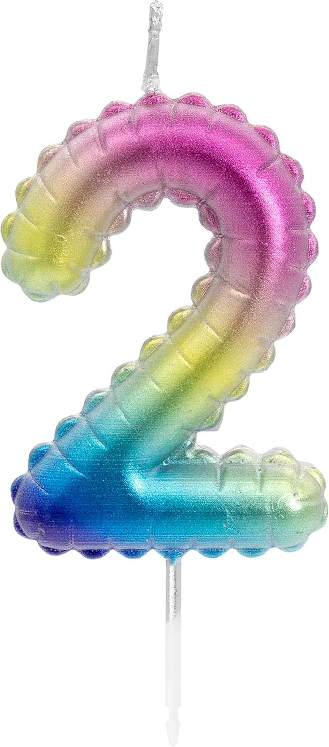 Idena Geburtstagskerze Zahlenkerze 2 - Regenbogen Metallic