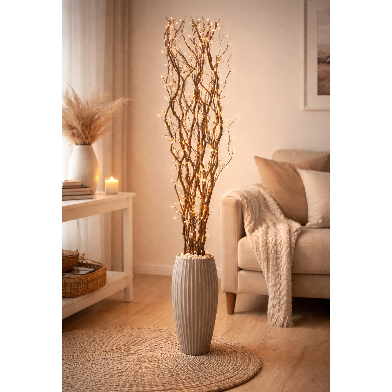 Mojawo Lichtervorhang Lichterzweige / Dekozweig braun mit 80 LEDs günstig online kaufen