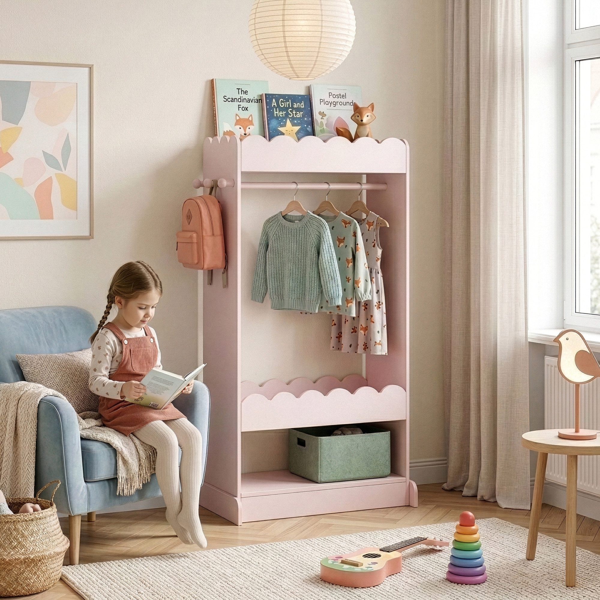 en.casa Kleiderständer, für Kinder »Vestnes« mit Spiegel 120x63x38 cm Cotton Candy