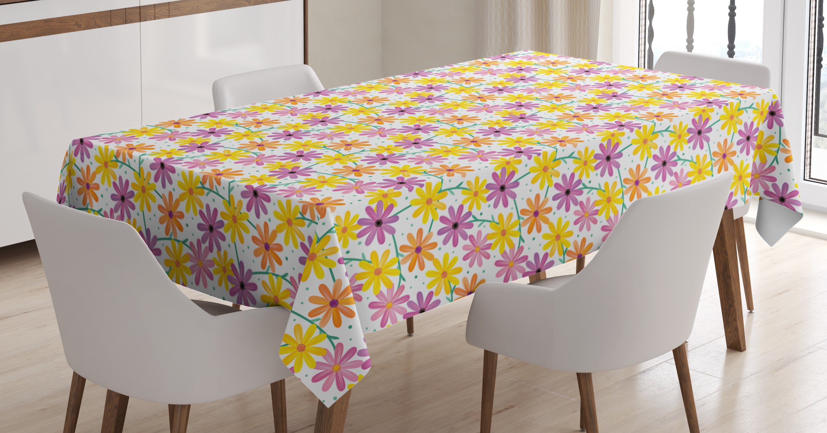 Abakuhaus Tischdecke Farbfest Waschbar Für den Außen Bereich geeignet Klare Farben, Garten-Kunst Gerbera-Gänseblümchen | Tischdecken