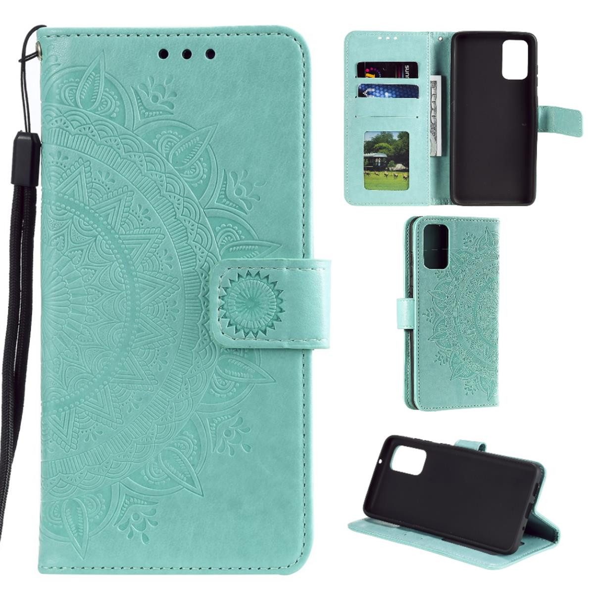 CoverKingz Handyhülle Huawei P40 Handy Hülle Flip Case Schutzhülle Cover Mandala Grün, Klapphülle Schutzhülle mit Kartenfach Schutztasche Motiv Mandala