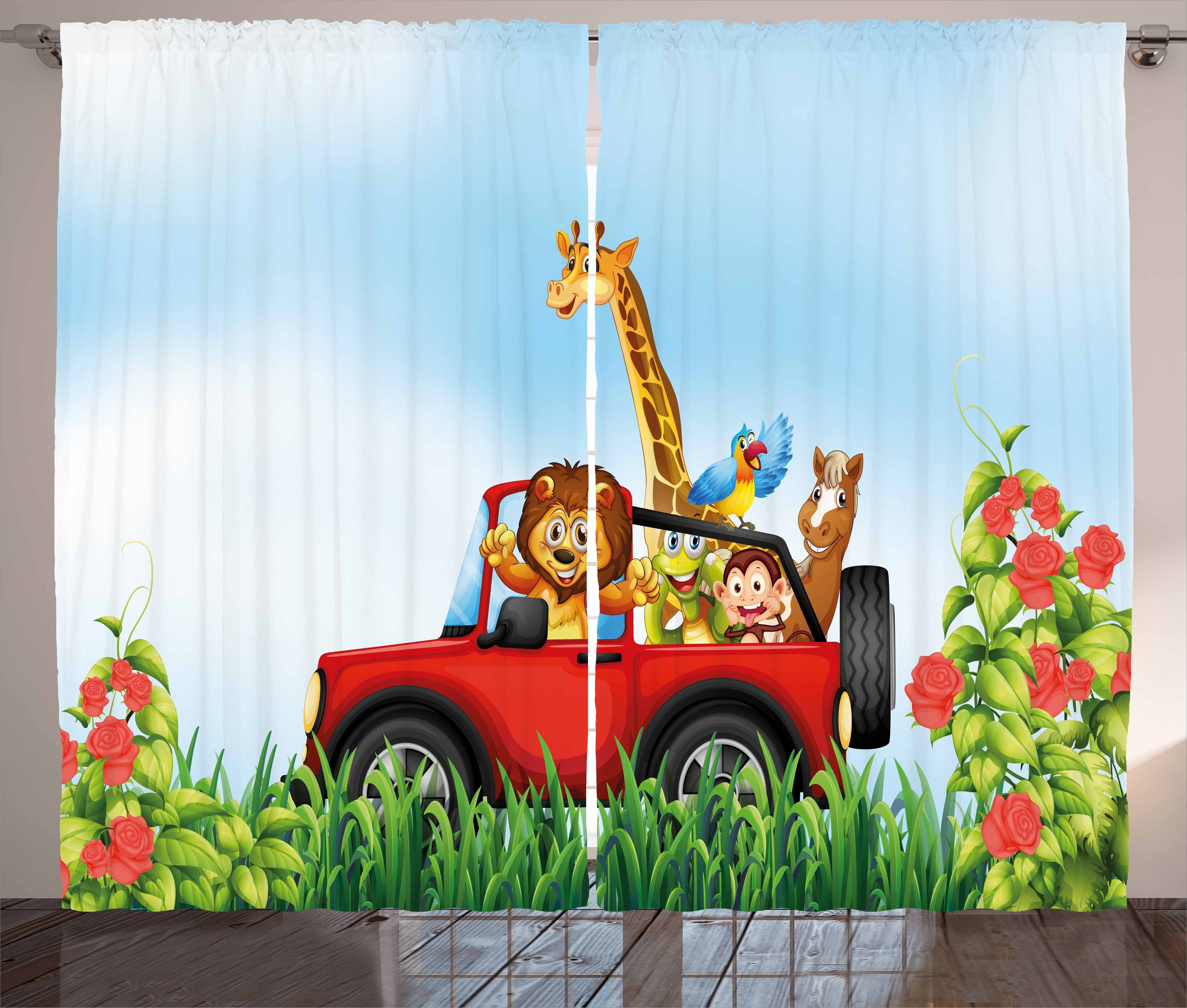 Gardine Schlafzimmer Kräuselband Vorhang mit Schlaufen und Haken, Abakuhaus, Zoo Cartoon Wildlife Animals