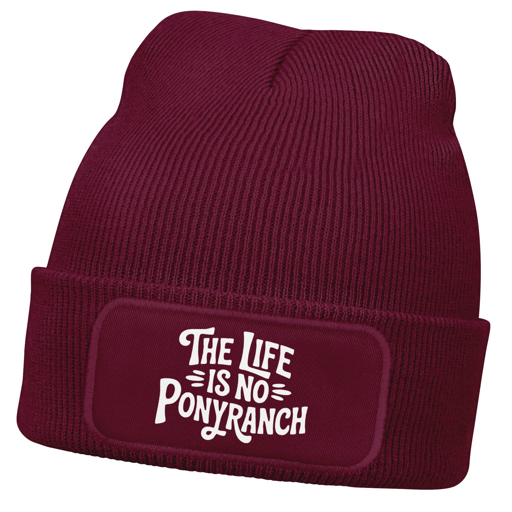 Strickmütze Damen Beanie Strickmütze mit Spruch Life is no Ponyranch Aufdruck