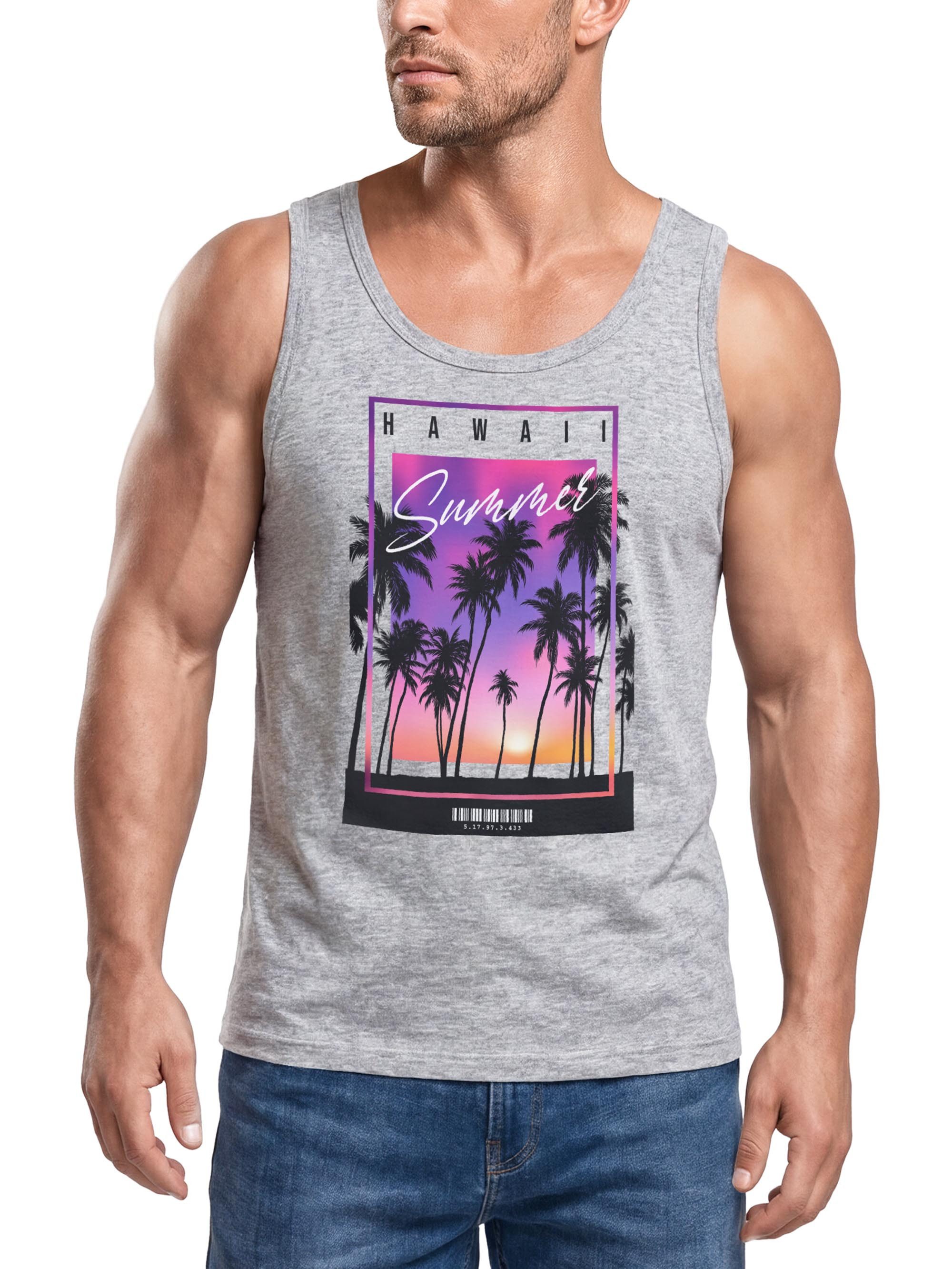 Neverless Tanktop Herren Tank-Top Hawaii Summer Schriftzug Palmen Foto-Print Sommer mit Print