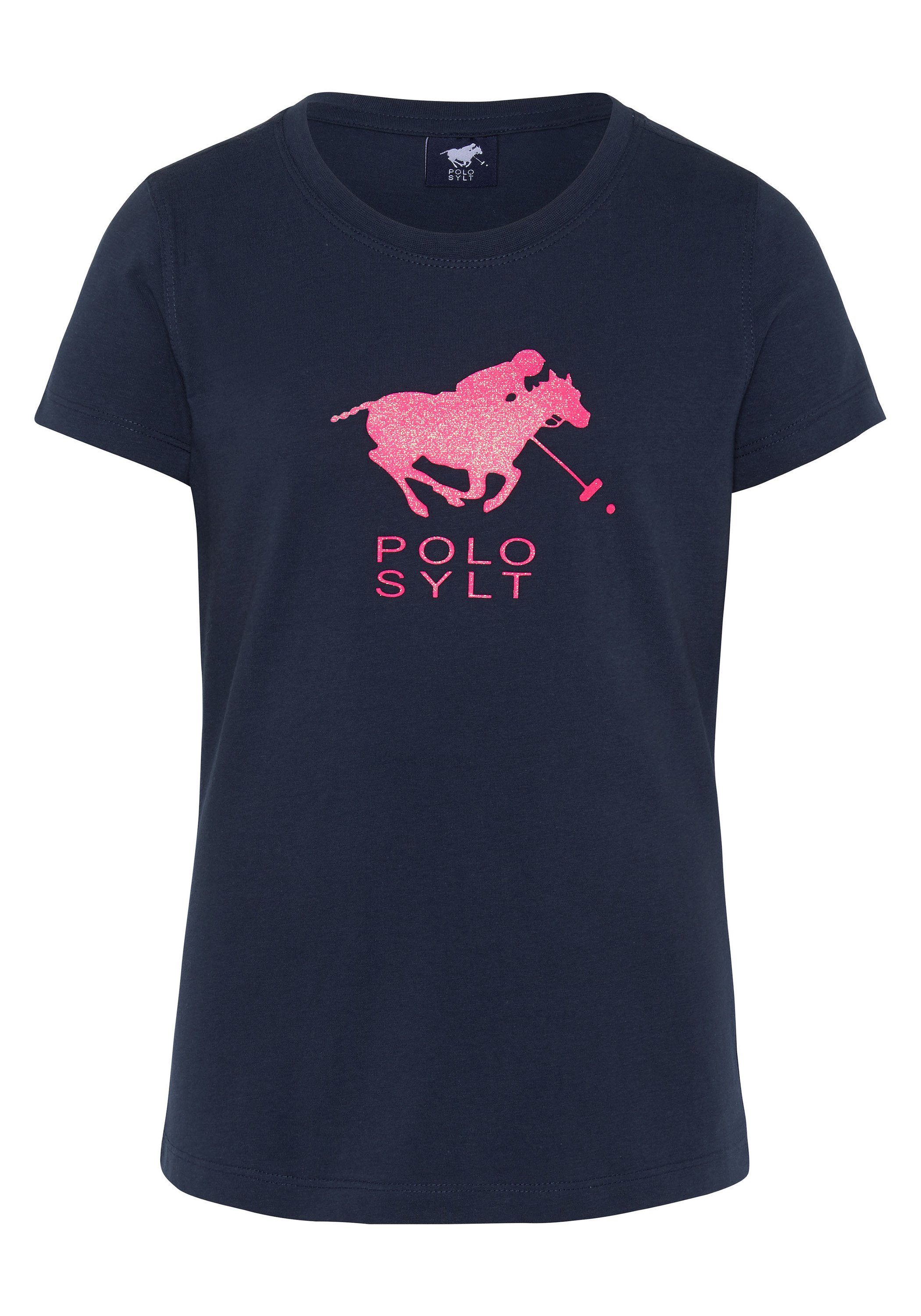 Polo Sylt Print-Shirt mit Glitzer-Logo Total Eclipse
