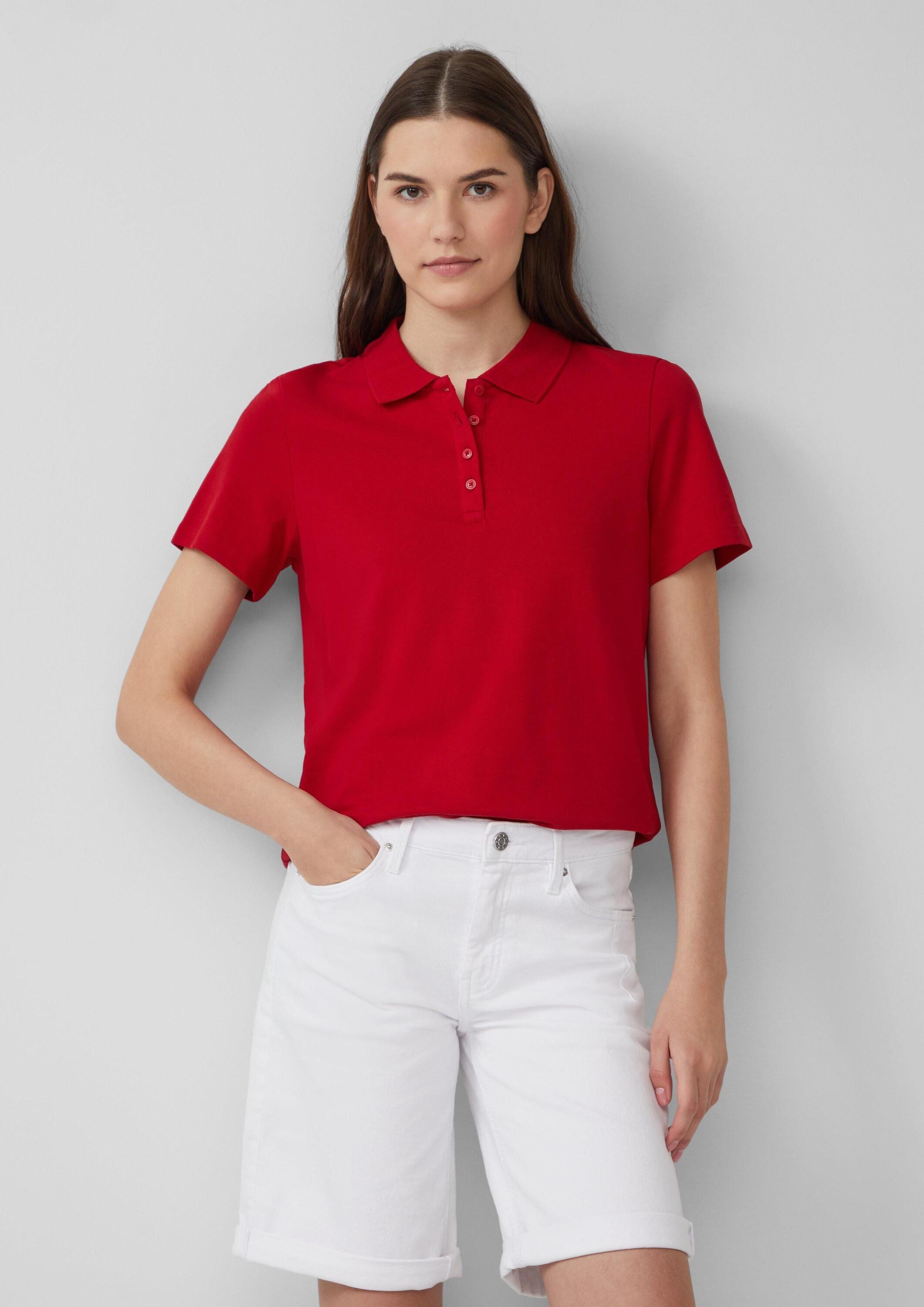 s.Oliver Kurzarmshirt Polo-Shirt Verkürztes Poloshirt aus Baumwollpiqué günstig online kaufen