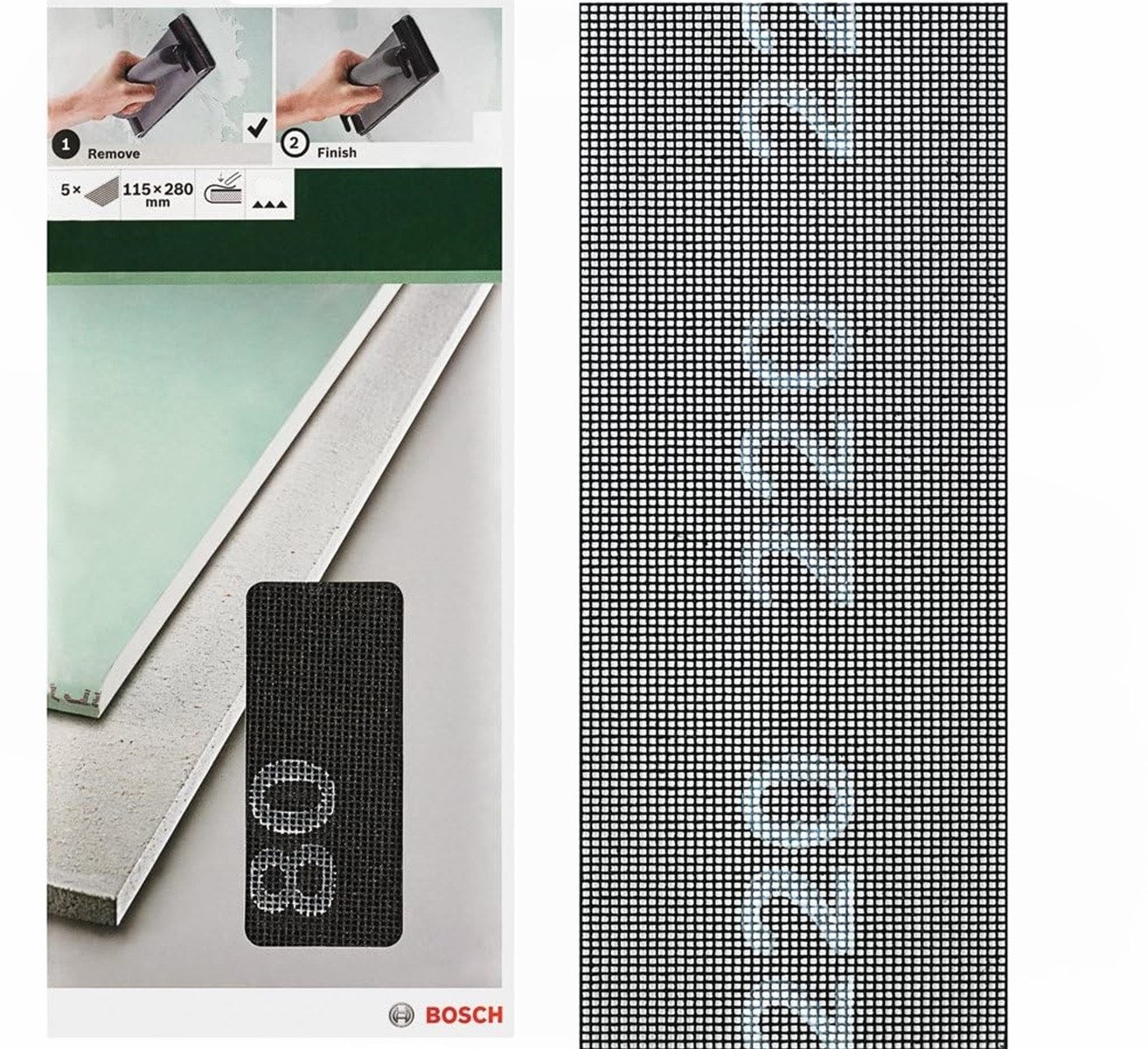 BOSCH Schleifpapier Schleifgitter 5 Stück, 115 x 280 mm K 220 für Gipskartonplatten
