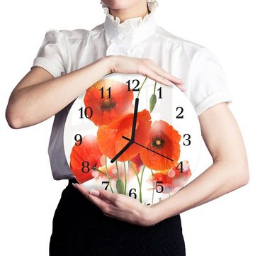 Primedeco Wanduhr Wanduhr aus Glas mit Motiv Digitale Blumen - Rund mit Durchmesser 30 cm und Quarzuhrwerk