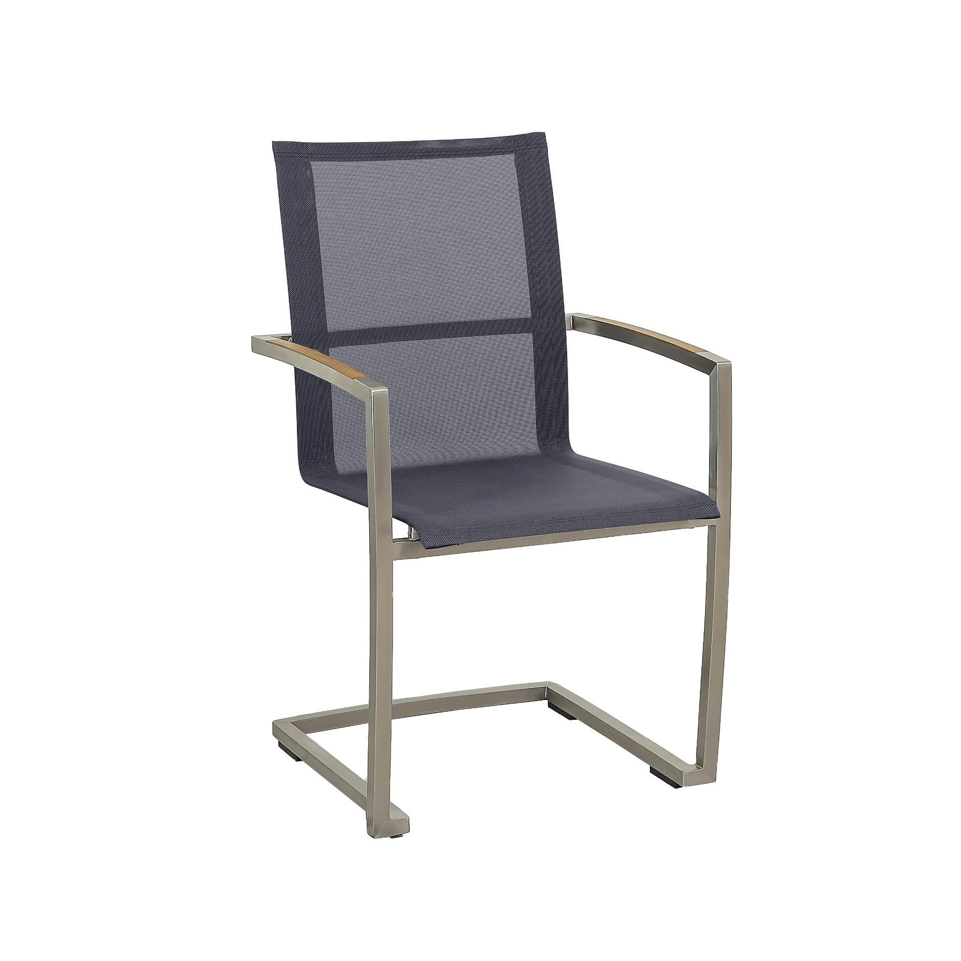 CASA DOMA Gartenstuhl Mineo (Stapelstuhl, Gestell Edelstahl, Sunproof® Sitzfläche, Armlehnen Teakholz), Freischwinger, Edelstahl, Textilgewebe Sunproof® Sling, Teak