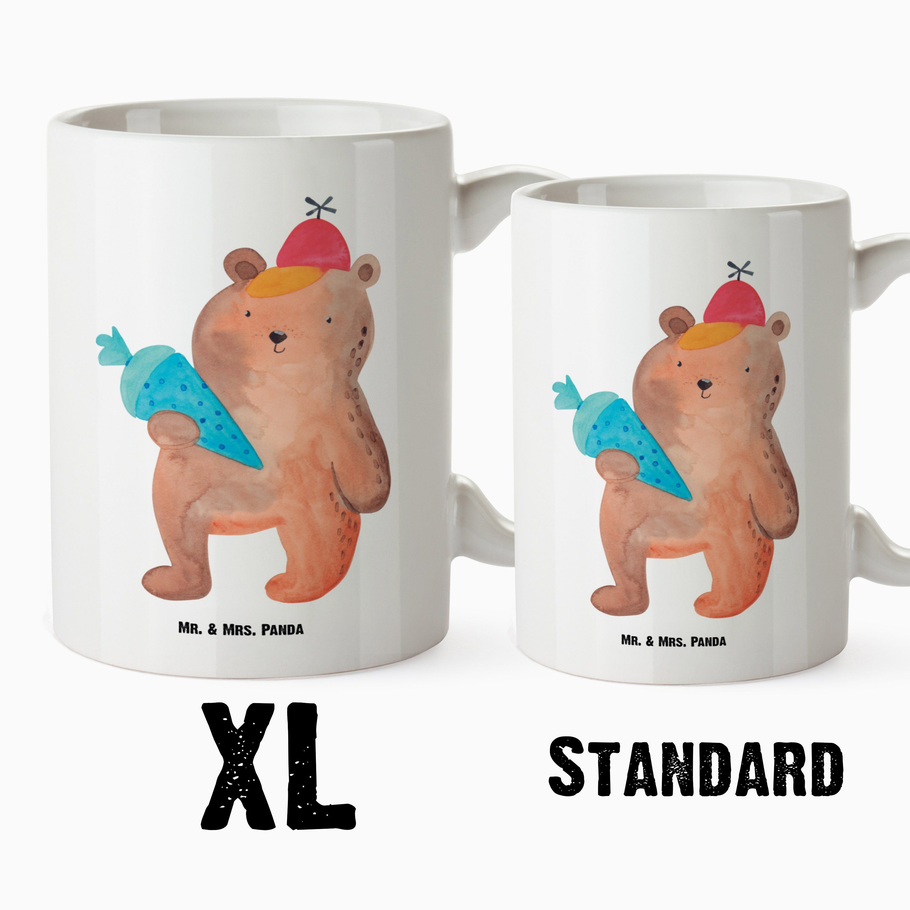 Geschenk, Panda XL - Teetasse, Keramik Schultüte Kaffe, Grosse Tasse Mrs. Bär XL & Tasse Mr. mit Teddy, Weiß -
