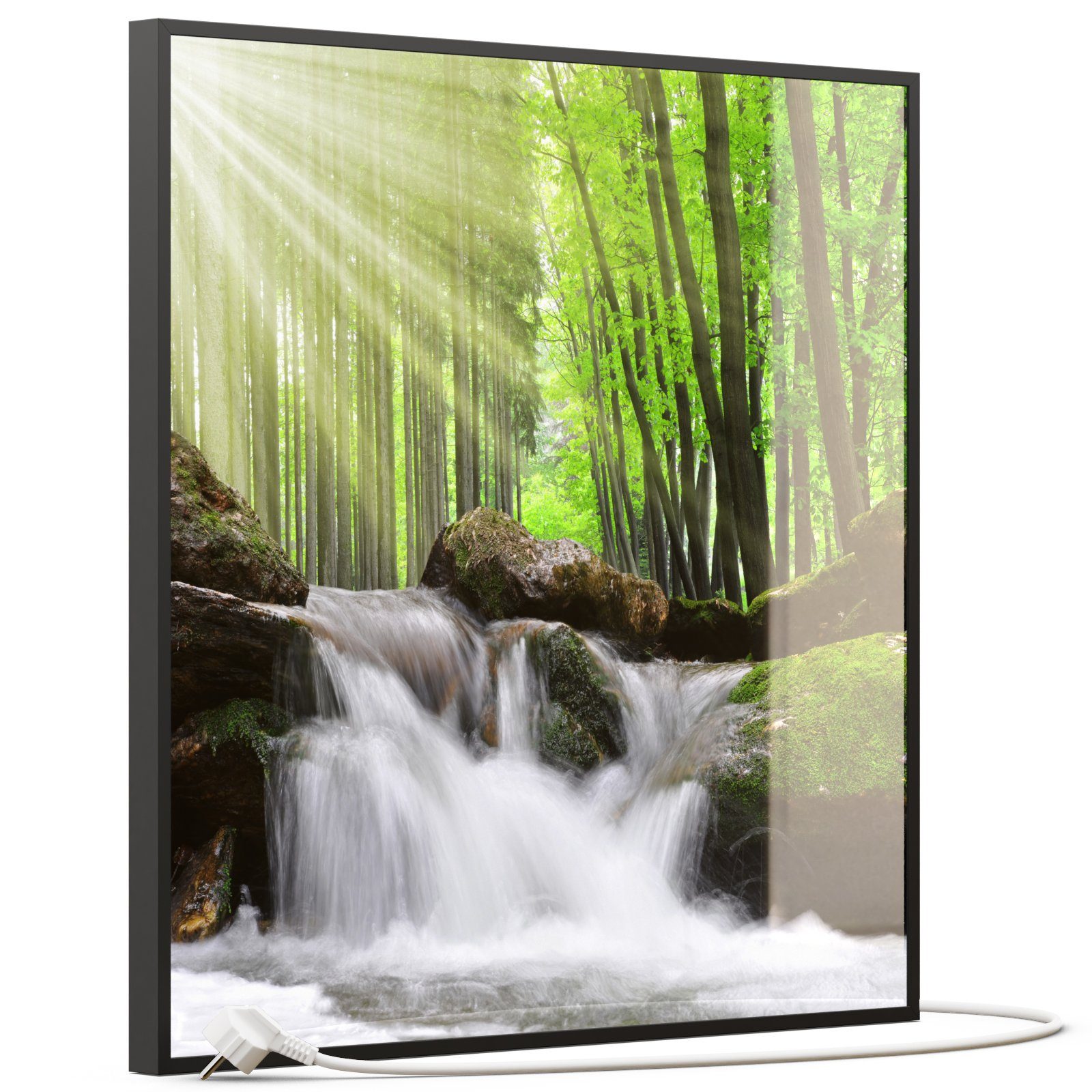 STEINFELD Heizsysteme Infrarotheizung, Glas Bild 350W-1200W, Inklusive Thermostat, 065 Wasserfall Wald