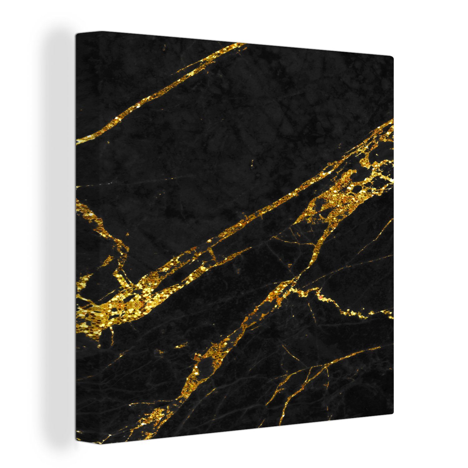 OneMillionCanvasses® Leinwandbild Marmor - Gold - Schwarz - Muster, (1 St), Leinwand Bilder für Wohnzimmer Schlafzimmer
