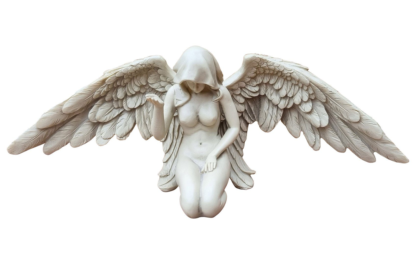 Fachhandel Plus Gartenfigur Engel mit Flügel knieend, (1 St), Grabengel, Skulptur, Putte