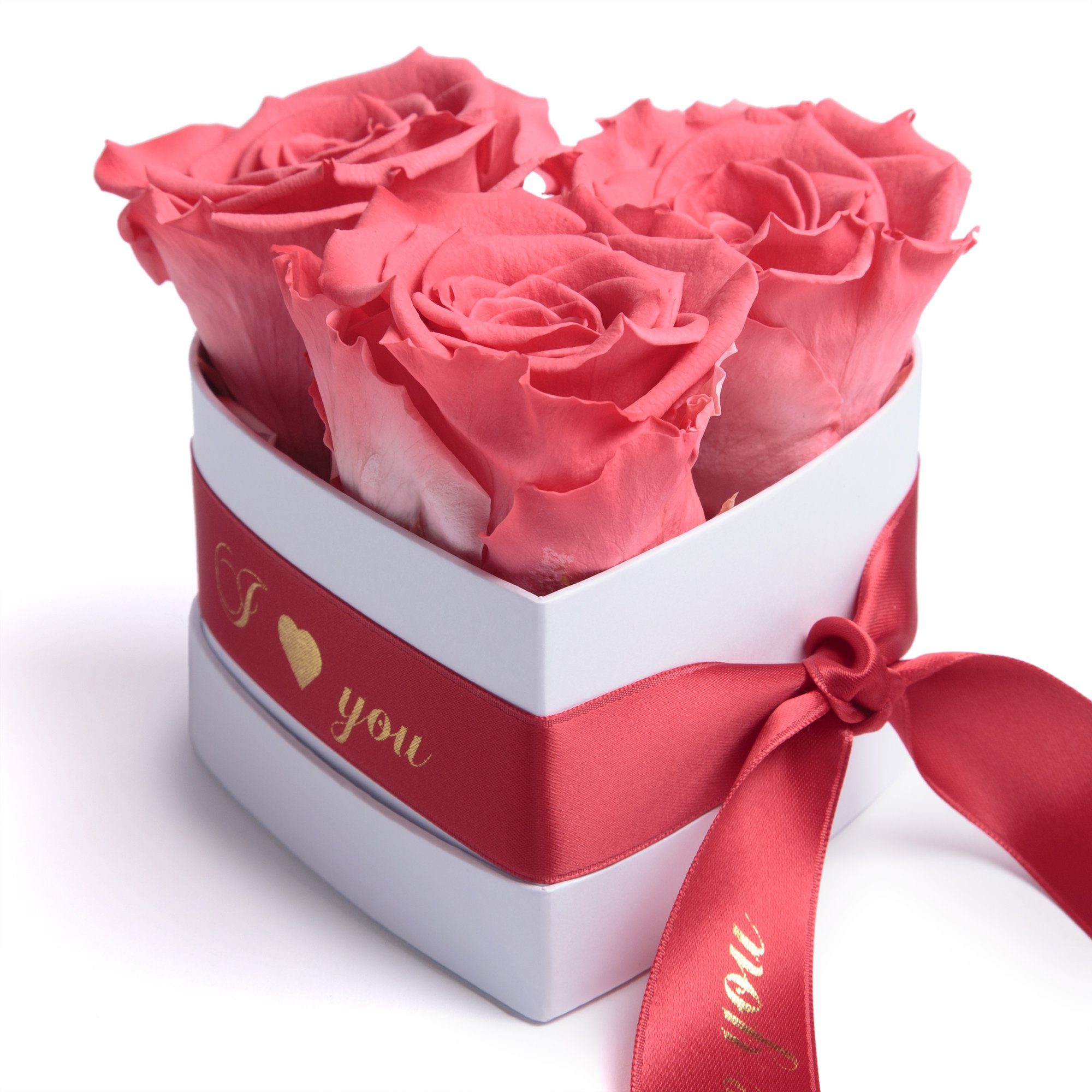 für Kunstblume Infinity konservierte ROSEMARIE Herz Sie Box Rosen 8.5 SCHULZ Korall-Rot Rose, Love Geschenk in I Rosenbox Valentinstag Höhe Heidelberg, 3 cm, You