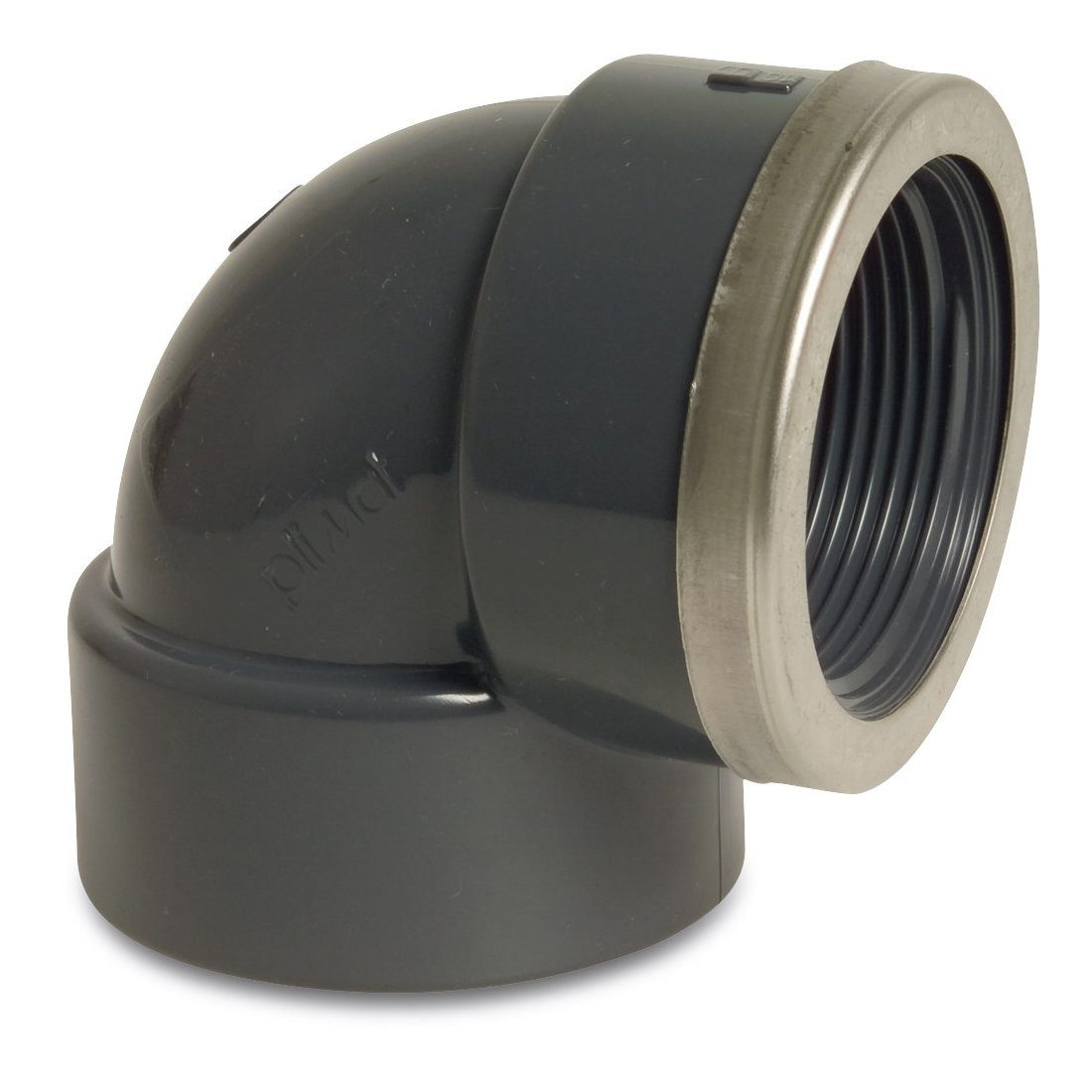 Mega Group Gewindefitting Winkel 90° PVC-U Klebemuffe x Innengewinde verstärkt 16 bar, grau, Ø 63 mm x 2 Zoll IG (PN16)