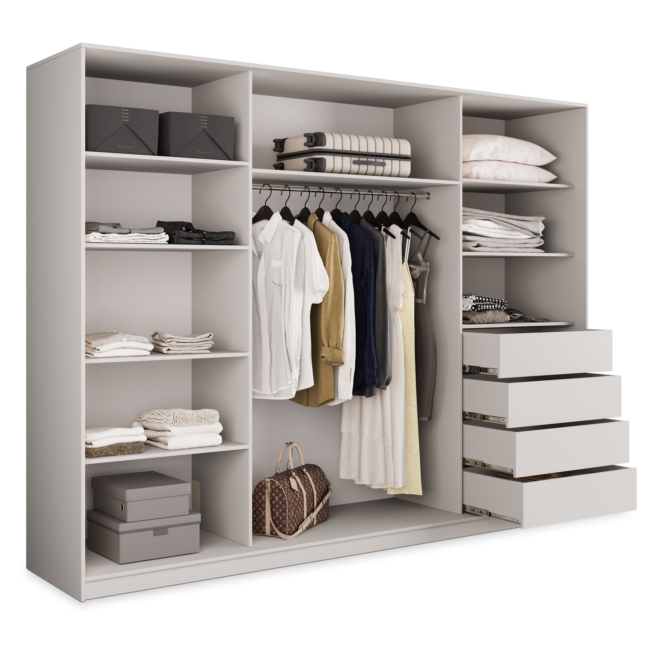 Masseno Schwebetürenschrank PINA 250 cm Kleiderschrank mit Spiegel 3 Türen Kaschmir
