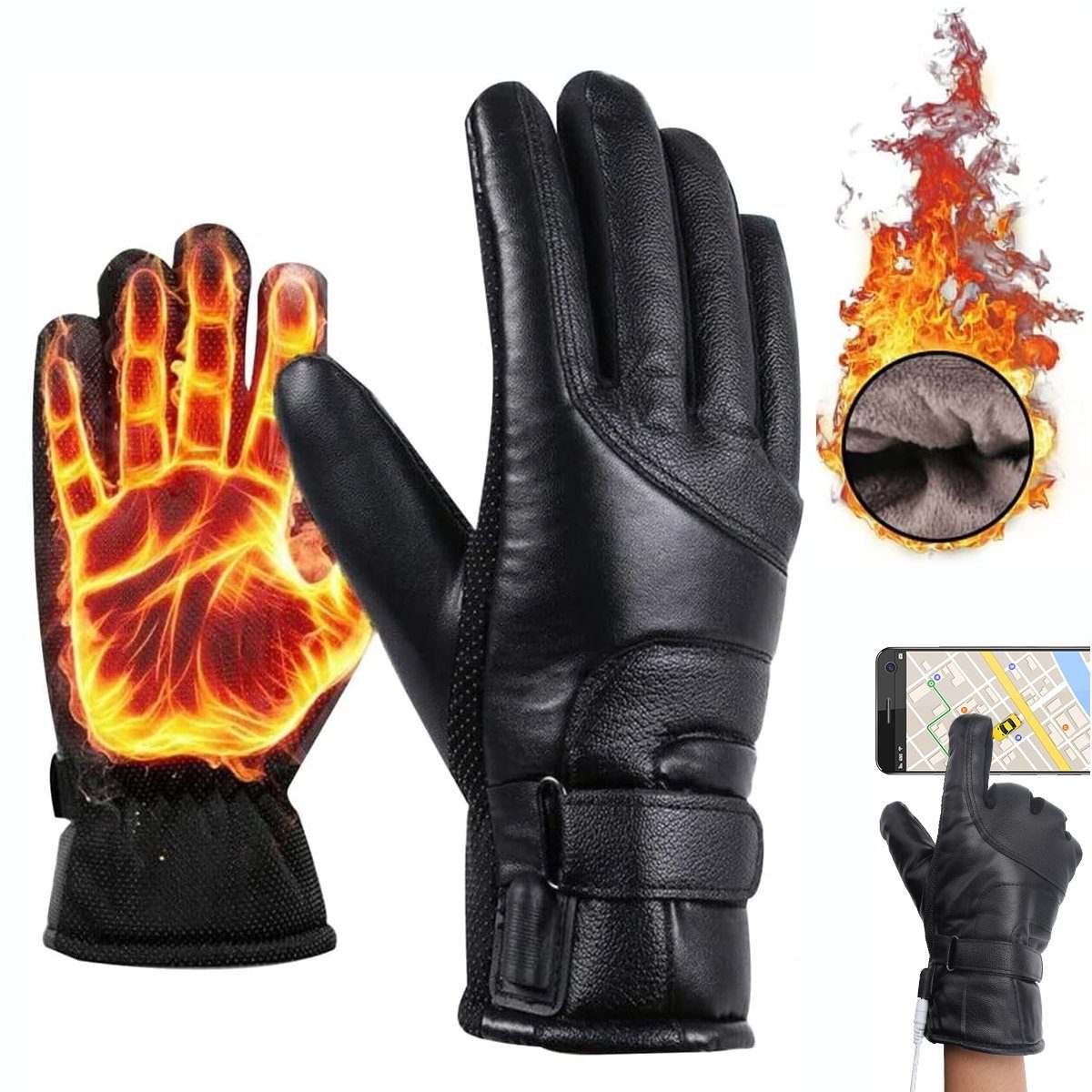 Bedee Skihandschuhe Beheizbare Thermo Handschuhe mit 5000mAh Akku (Touchscreen Elektrische Beheizte Handschuhe Wasserdicht Unisex) Winterhandschuhe für Herren Damen - 3 Stufen Temperaturregler Heizung
