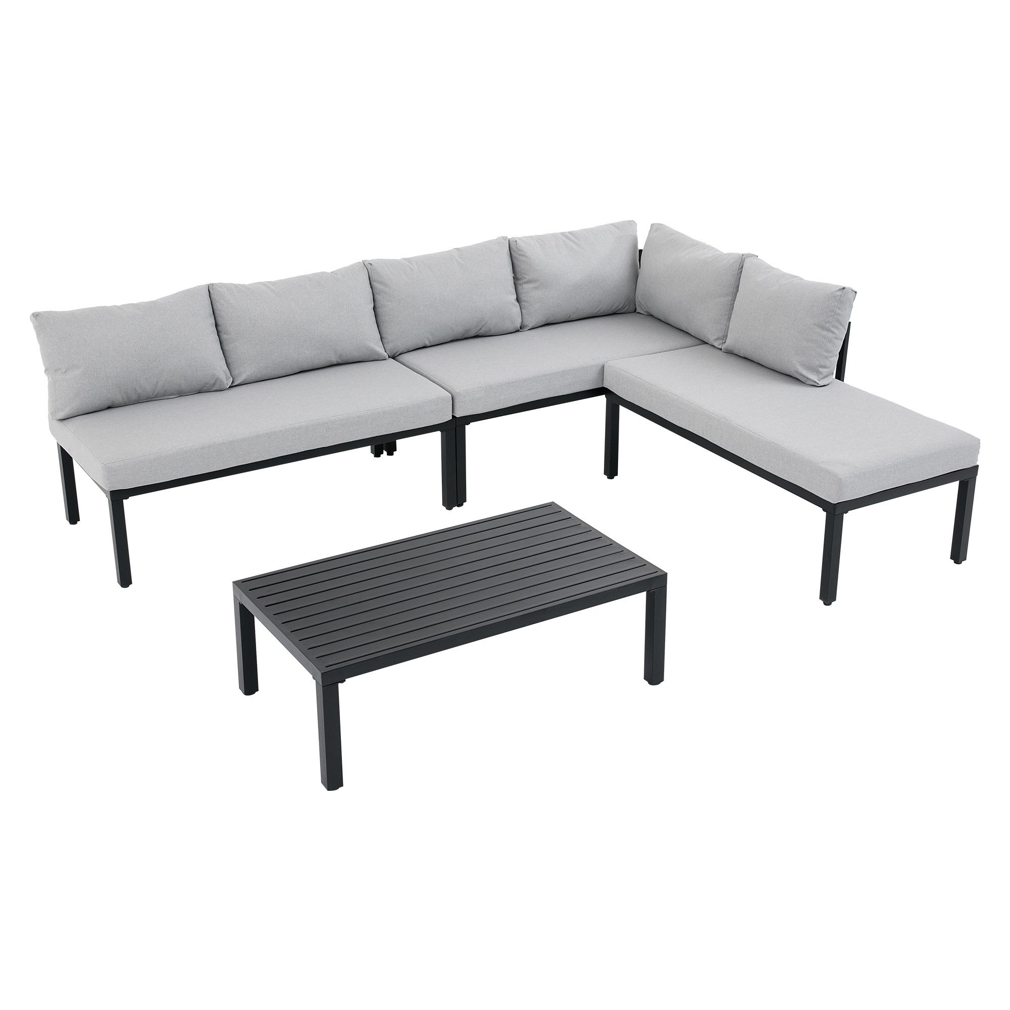 REDOM Gartenlounge-Set 6-Sitzer, Grau, verzinkter Eisenrahmen, (Set, 2-tlg., Inklusive Tisch mit verzinkter Eisenplatte), Modulares Sofa mit verstellbaren Beinen, abnehmbare Rückenlehne