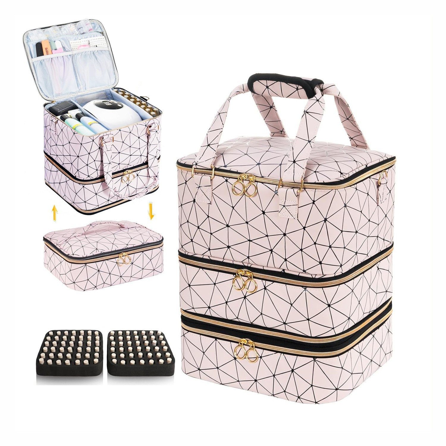 Coonoor Nagellackhalter Nagellack-Organizer für 84 Flaschen und 1 LED-Nagellampe, (1-tlg., Aufbewahrungstasche für Nageldesign-Zubehör)