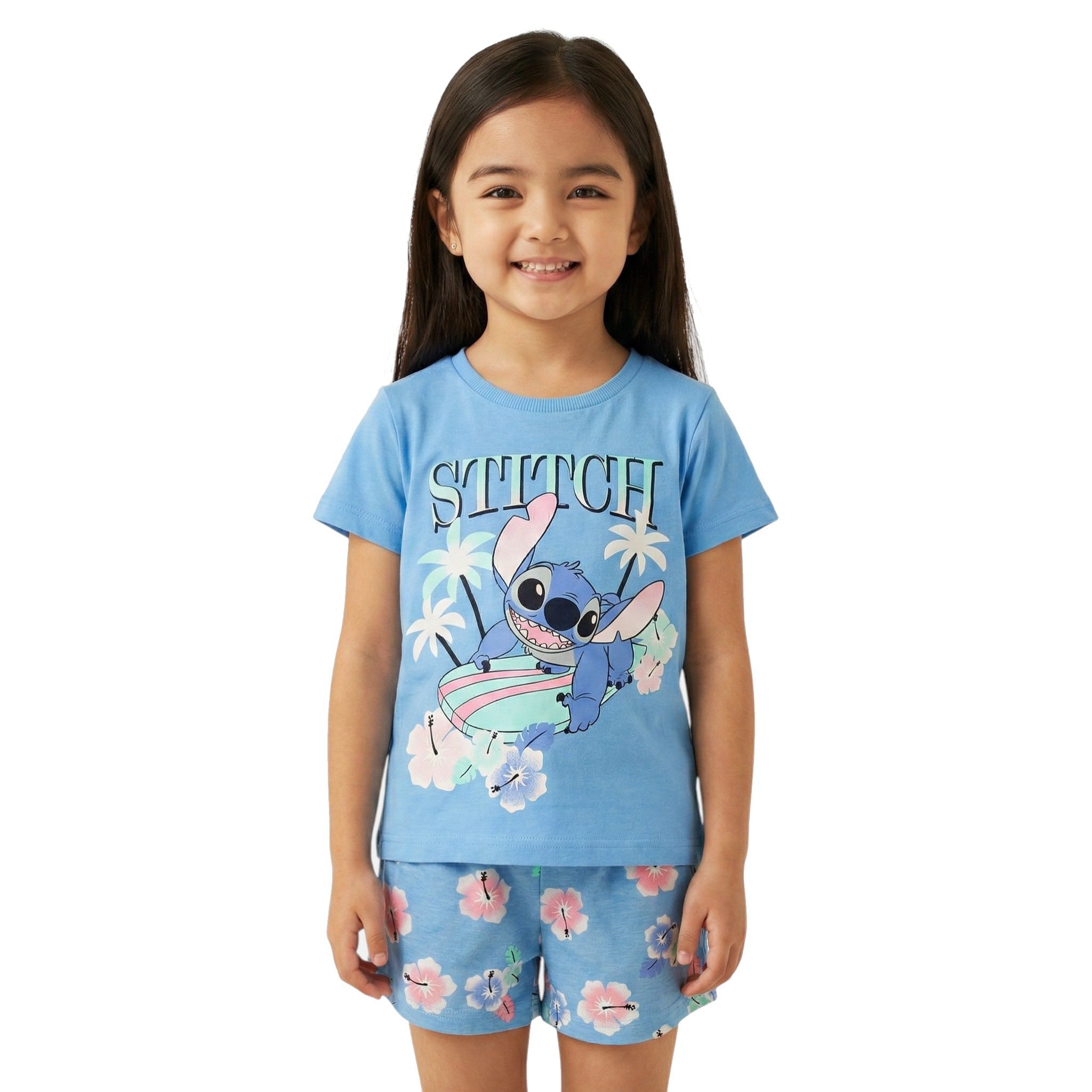 Lilo & Stitch Shirt & Shorts Lilo & Stitch Kinder Sommer Set T-Shirt Shorts Blau Rosa (Set, Kurze Hose + T-Shirt Frühling + Sommer) Kinder Bekleidungsset Lilo + Stitch