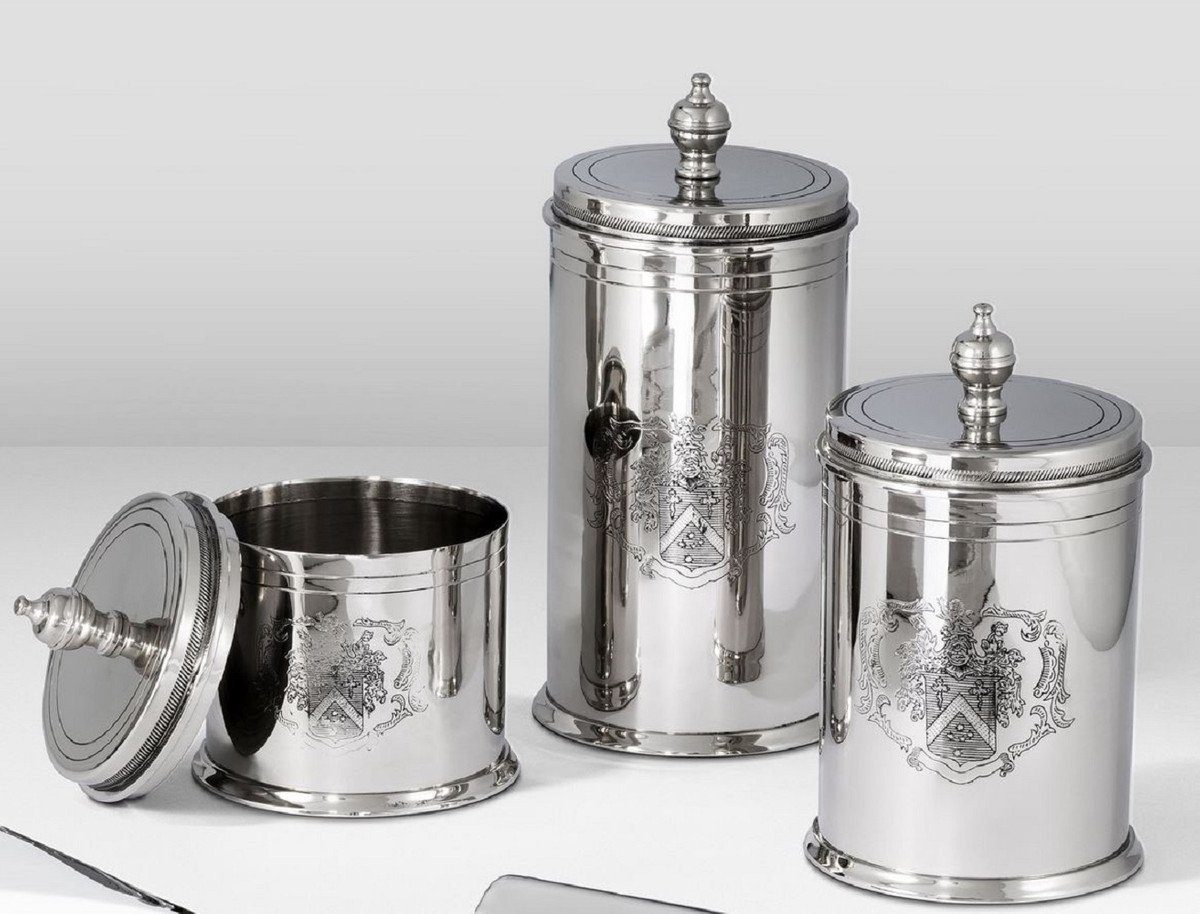 Luxus Messing Aufbewahrungsdosen 3 - - Silber Accessoires Keksdosen Set Deckel mit Restaurant Hotel runde Padrino Dekoobjekt Casa &