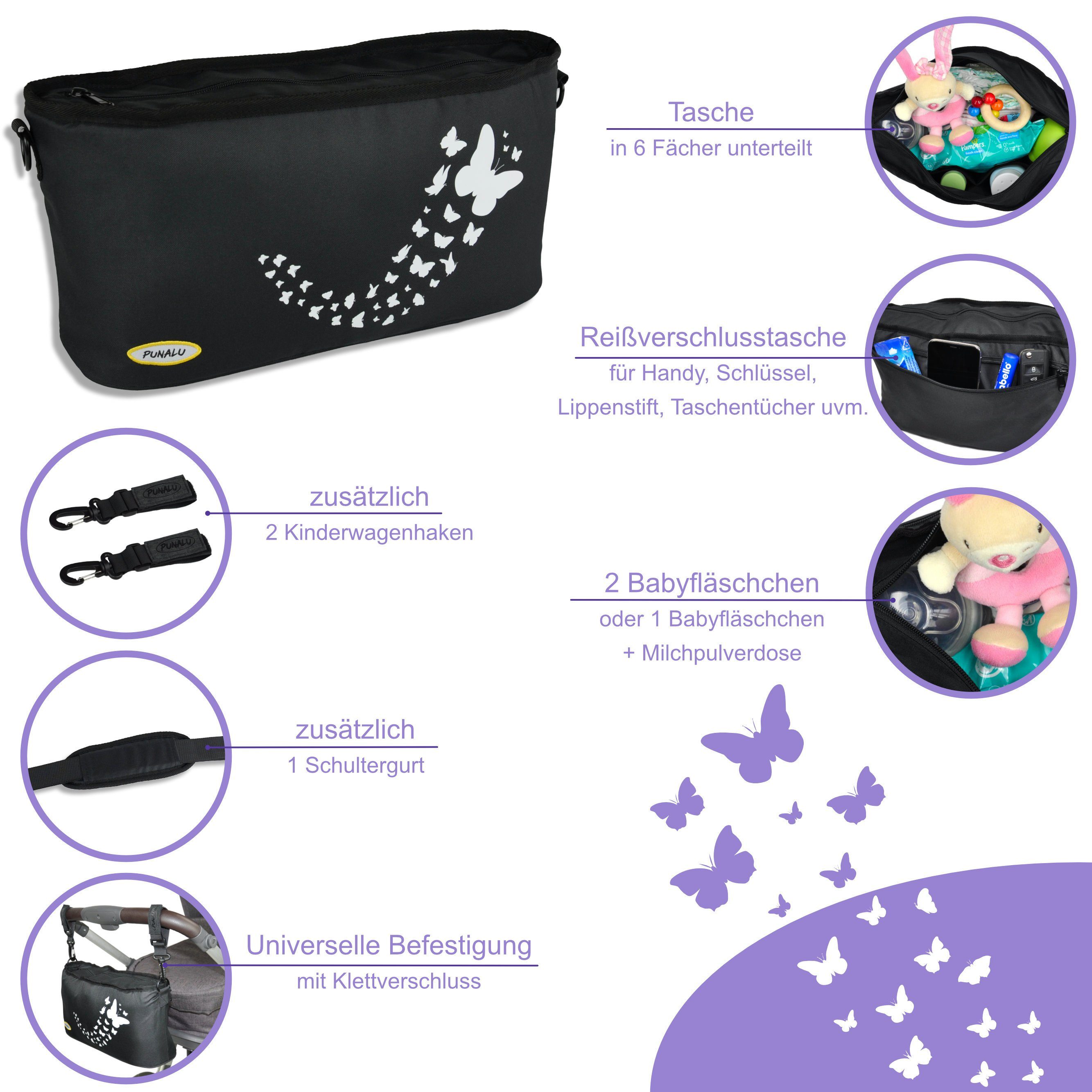 PUNALU Kinderwagen-Tasche Punalu Kinderwagen Organizer mit Schmetterlingsmuster