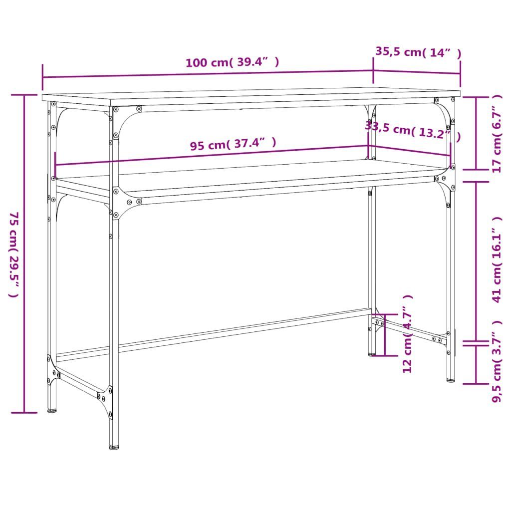 vidaXL Beistelltisch (1-St) cm Holzwerkstoff Konsolentisch 100x35,5x75 Räuchereiche