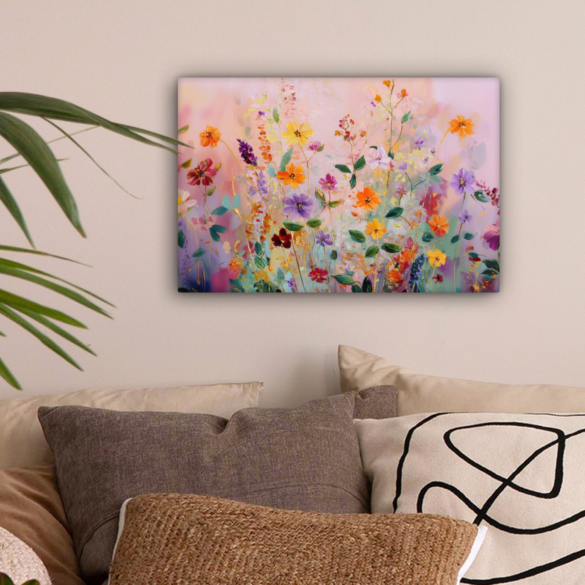 OneMillionCanvasses® Leinwandbild Kunstdrucke - Blumen - Abstrakt - Farbenfroh, Fotodruck (1 St), Leinwand Bilder Klein, Wand Dekoration Aesthetic 30x20 cm