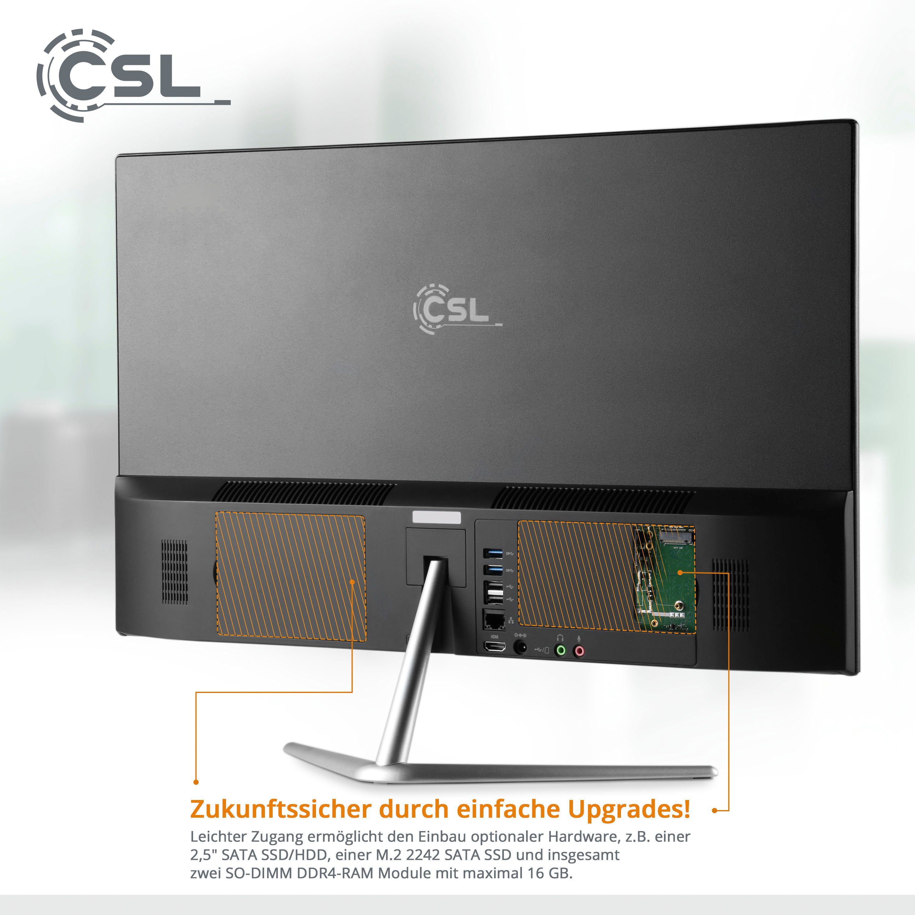CSL Unity F24-GLS Zoll, (23,8 Graphics GB 10 mit 256 GB SSD) 600, 16 All-in-One Pro schwarz N4120, PC Intel UHD Windows Celeron RAM