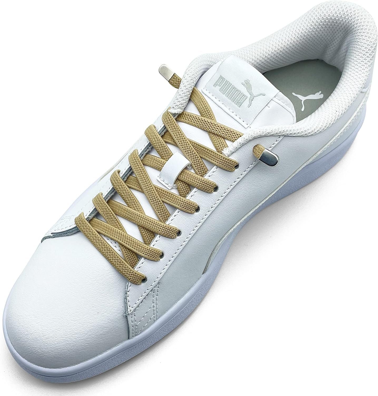 ELANOX Schnürsenkel 4 Stück für 2 Paar Schuhe elastische Schnürsenkel mit Clips, inkl. Enden (Clips) - 8 St. in silber khaki