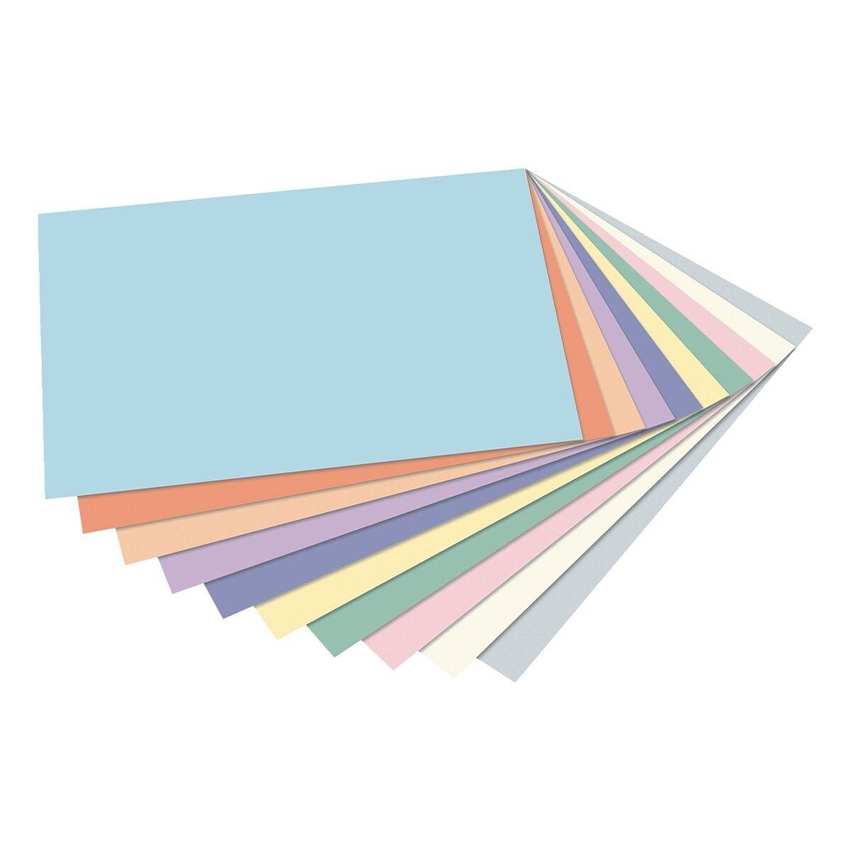 Folia Bastelkartonpapier, Tonpapier pastell, Format DIN A4, 130 g/m², 100 Blatt eisblau, lachs, apricose, lila, veilchen, strohgelb, mint, hellrosa, perlweiß, hellgrau