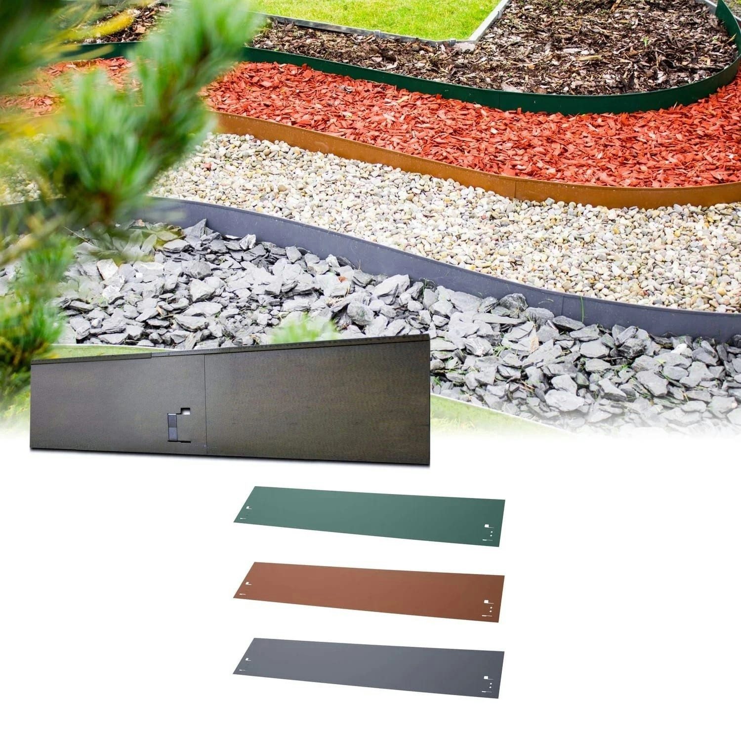 Boni-Shop Rasenkante Rasenkanten Metall Höhe 13.5-18.5 cm Länge 120 cm, Beeteinfassung, Beetumrandung, Beetbegrenzungen, Farbe: Grau; Größe: 10 Stück 13.5cm