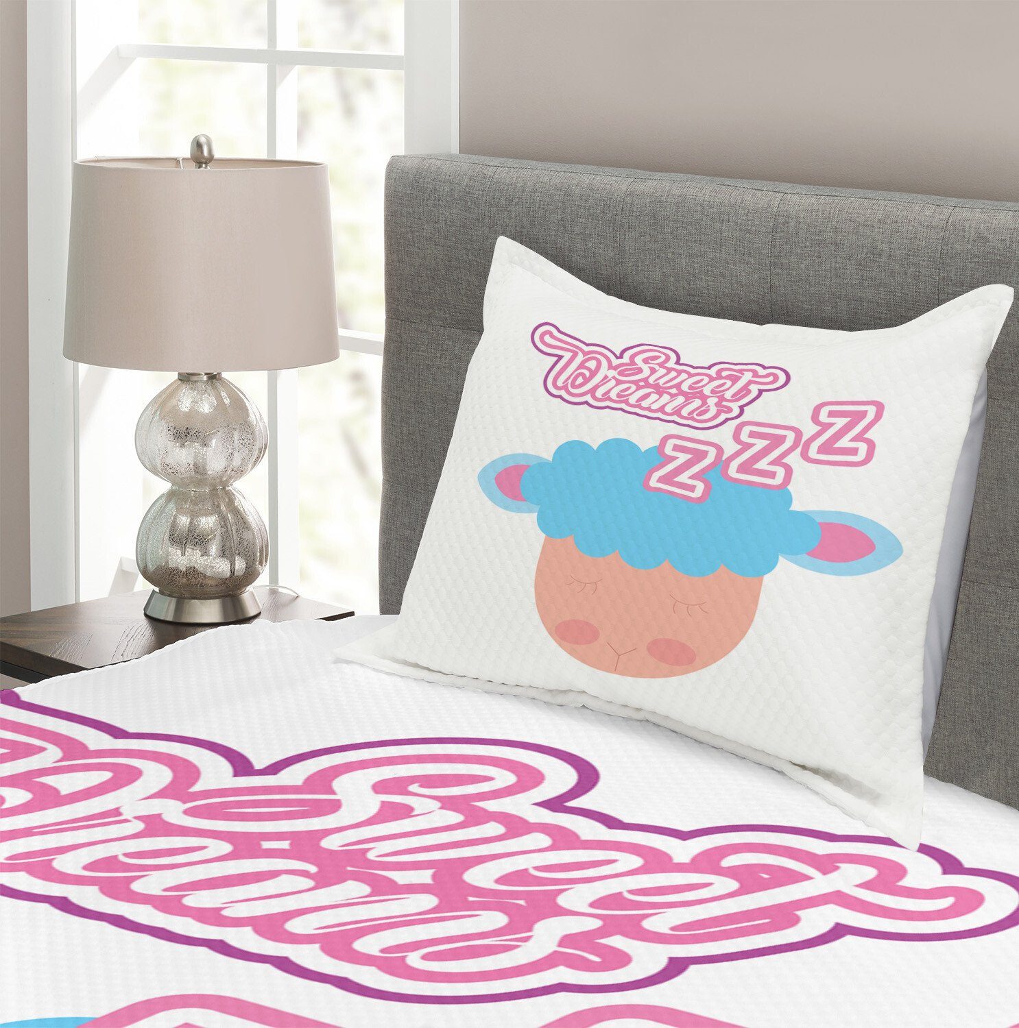 Tagesdecke Set mit Träume Waschbar, Kissenbezügen Cartoon-Tier Süße Abakuhaus